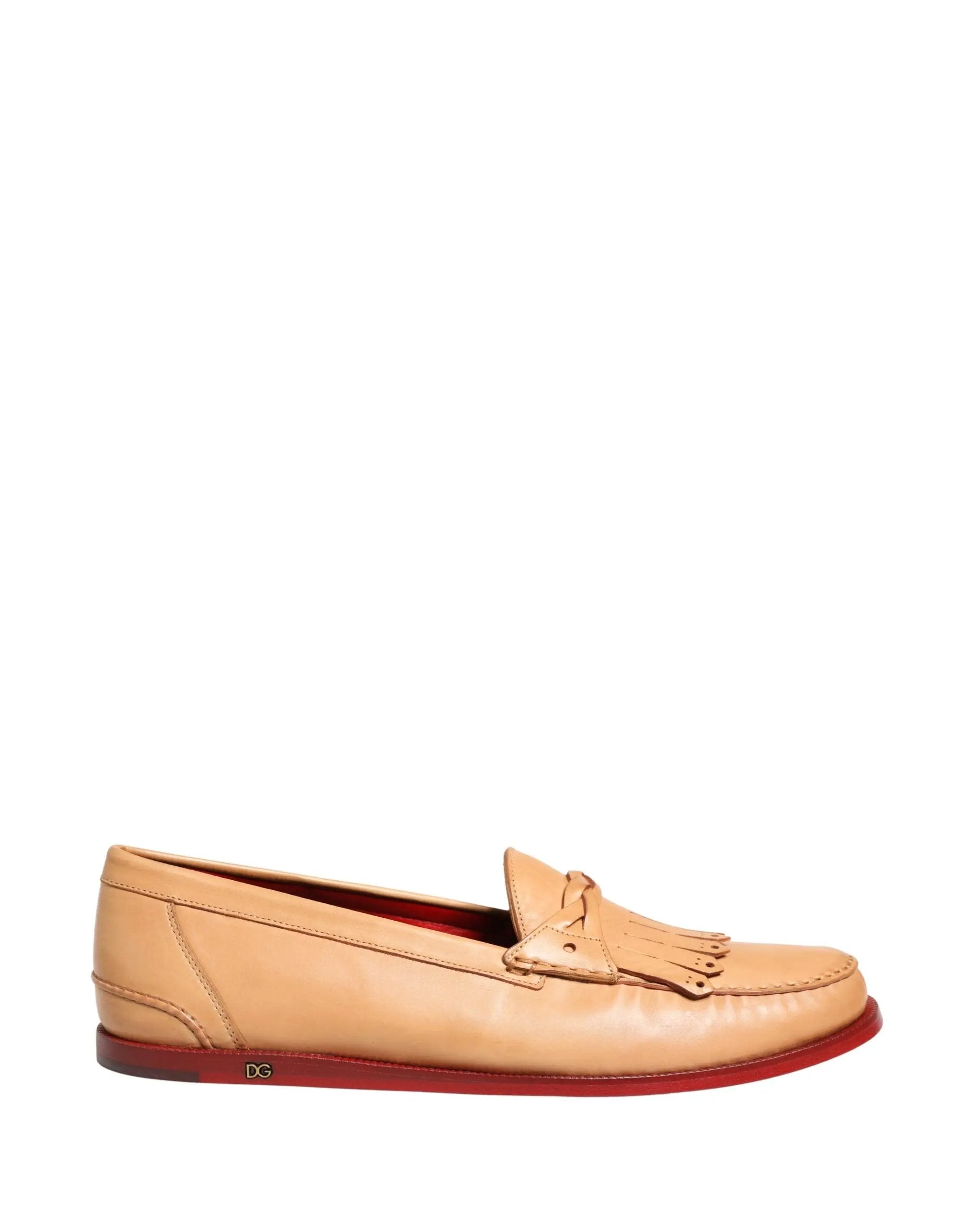 Chaussures Mocassins Homme en Cuir Beige à Pompom Dolce & Gabbana
