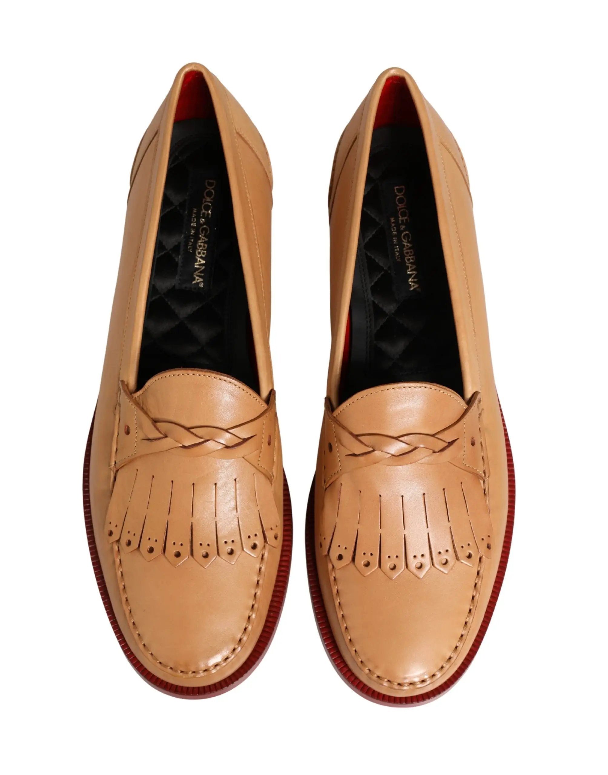 Chaussures Mocassins Homme en Cuir Beige à Pompom Dolce & Gabbana