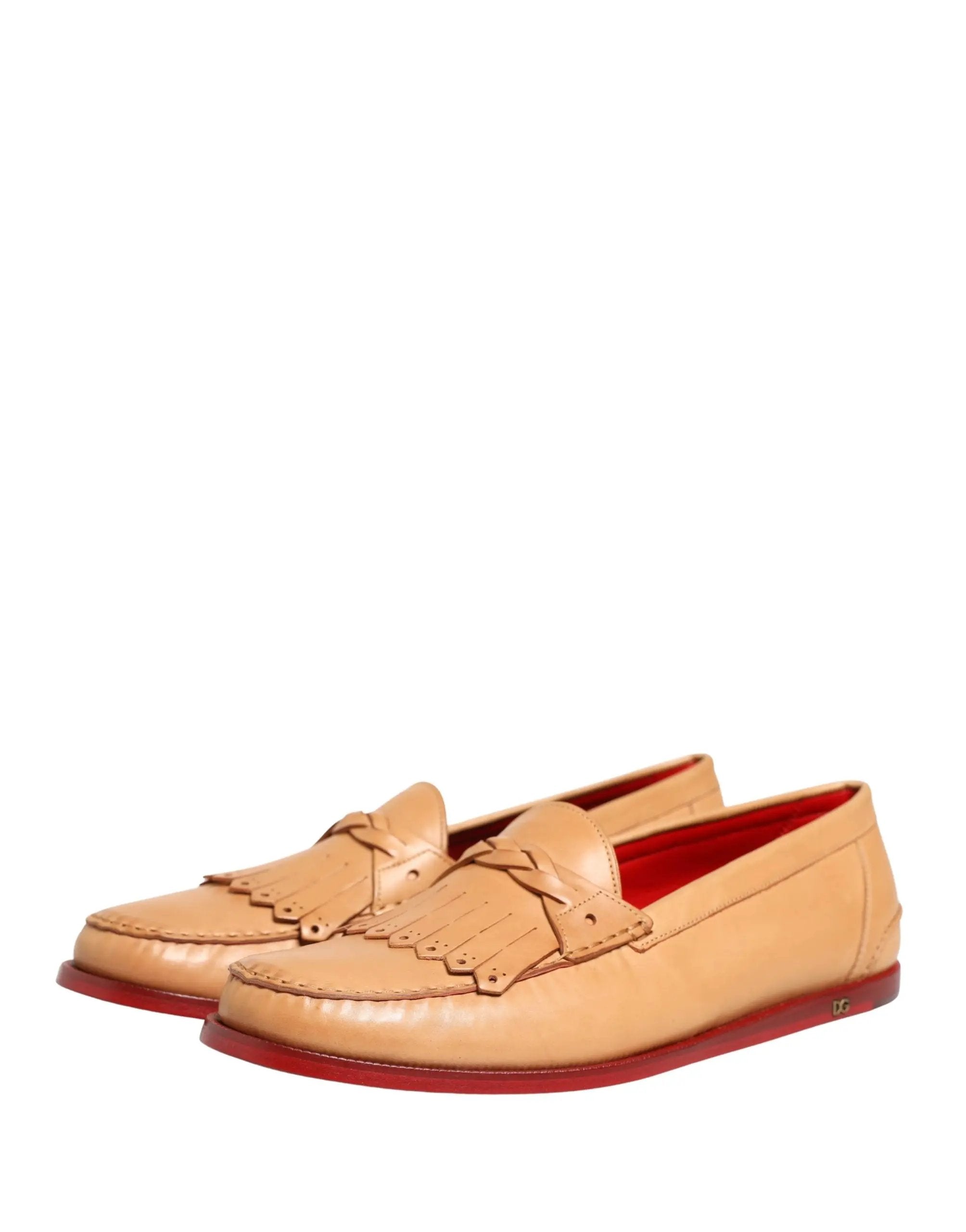 Chaussures Mocassins Homme en Cuir Beige à Pompom Dolce & Gabbana