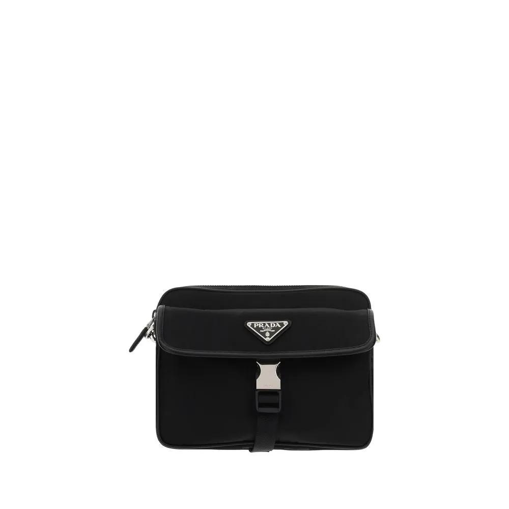 Women’s Black Re-Nylon Shoulder Bag – Prada Leather Trim Triangle Logo SS26