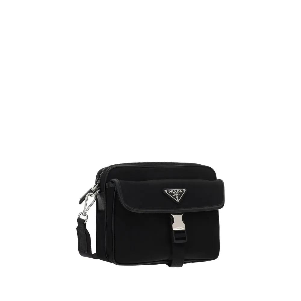 Women’s Black Re-Nylon Shoulder Bag – Prada Leather Trim Triangle Logo SS26