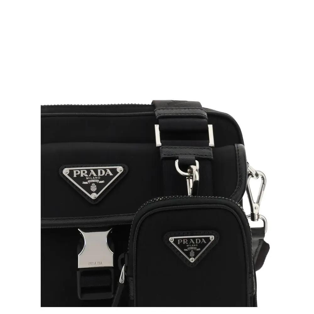 Women’s Black Re-Nylon Shoulder Bag – Prada Leather Trim Triangle Logo SS26