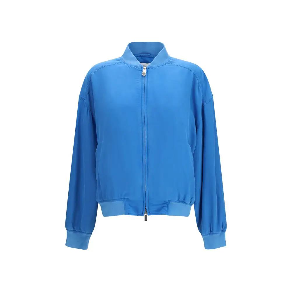 Blouson bomber en soie bleu femme – Versace zip SS26