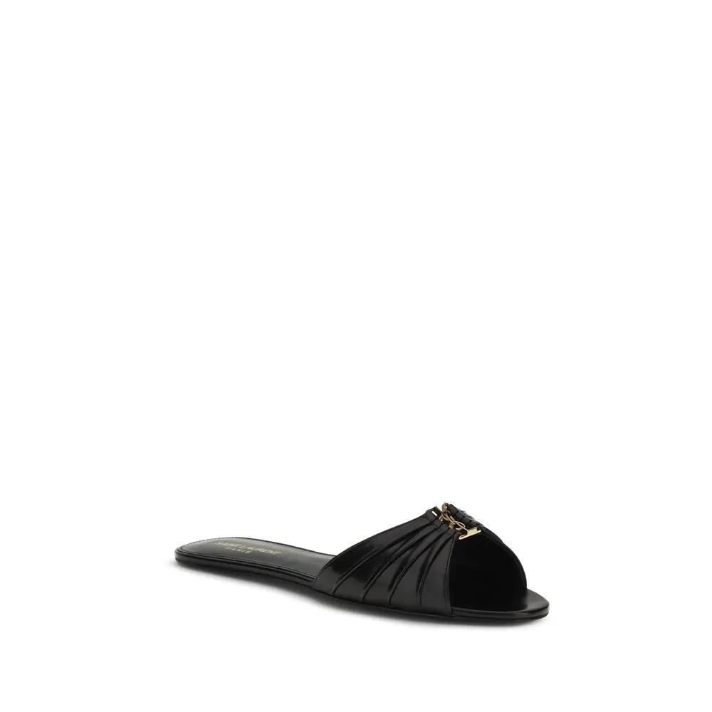 Sandales plates Saint Laurent Bos Taurus en cuir de veau noir