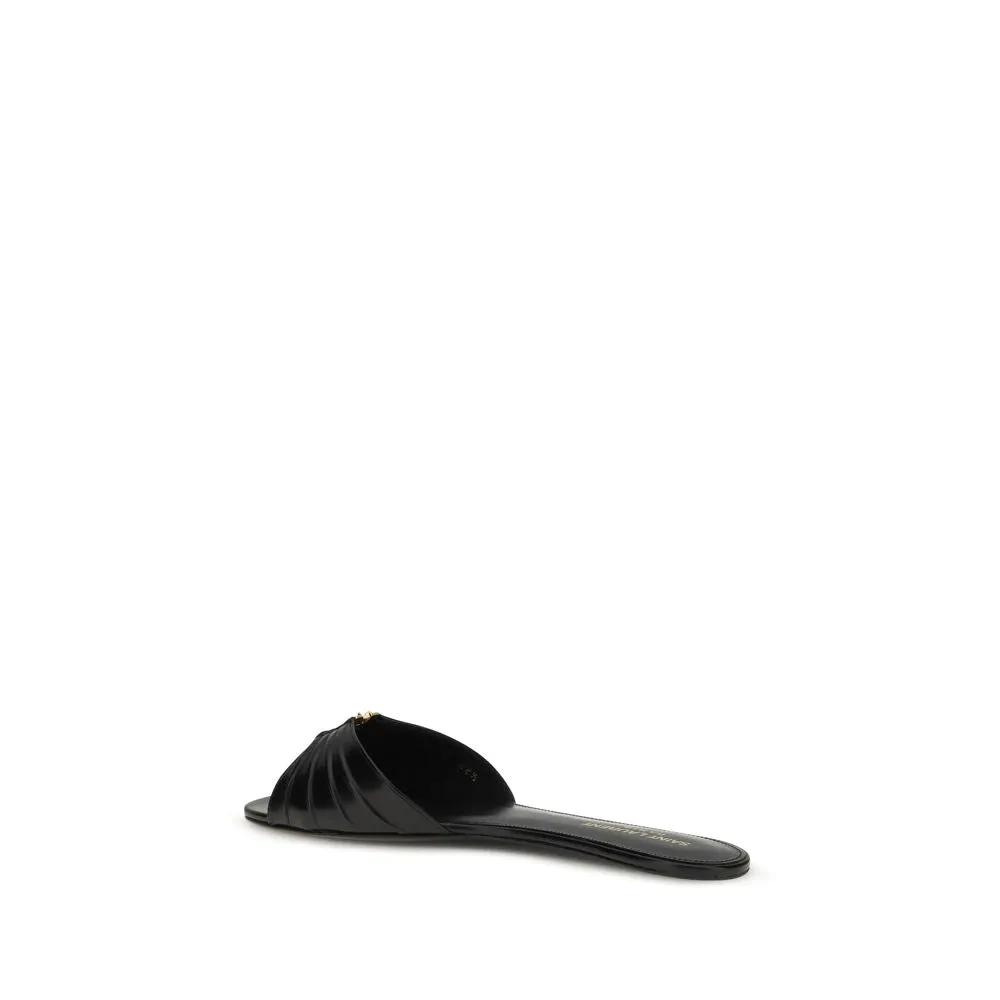 Sandales plates Saint Laurent Bos Taurus en cuir de veau noir