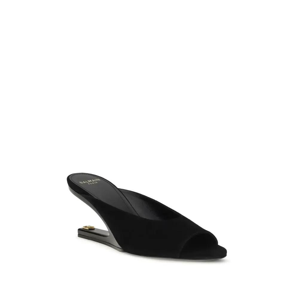 Balmain Black Calf Leather Bos Taurus Mules