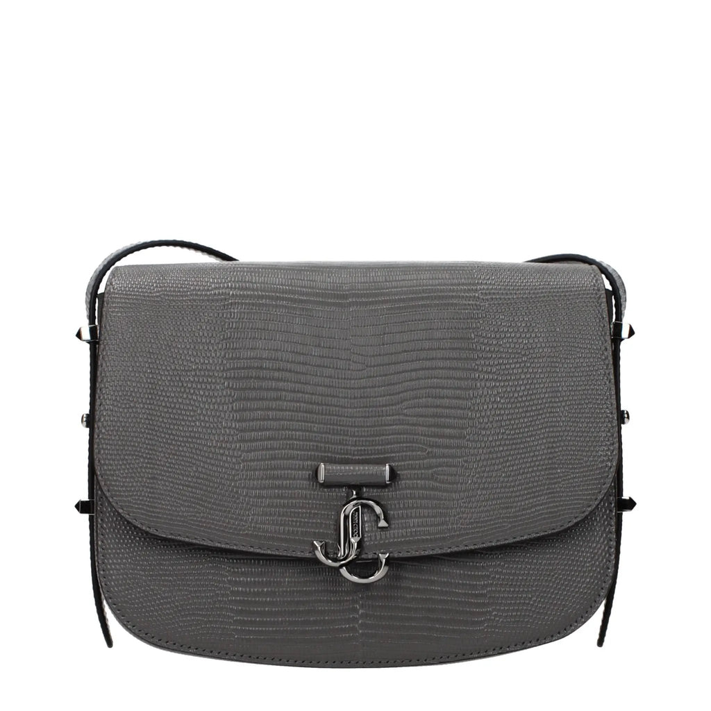 Women’s Gray Leather Crossbody Bag – Jimmy Choo Adjustable Strap Logo Detail