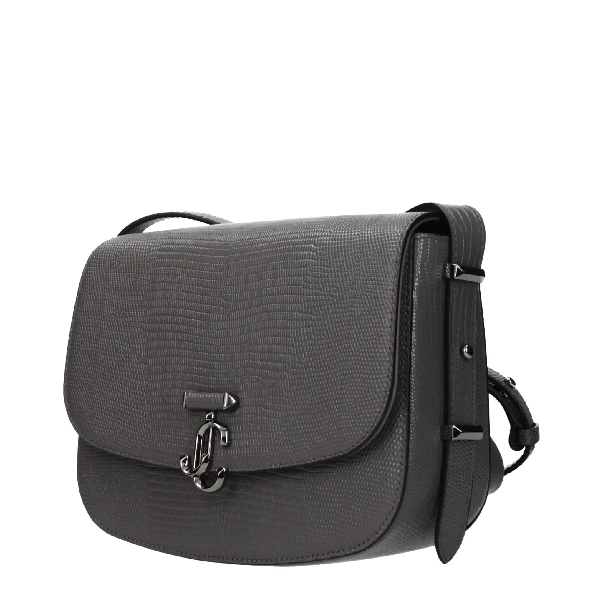 Women’s Gray Leather Crossbody Bag – Jimmy Choo Adjustable Strap Logo Detail