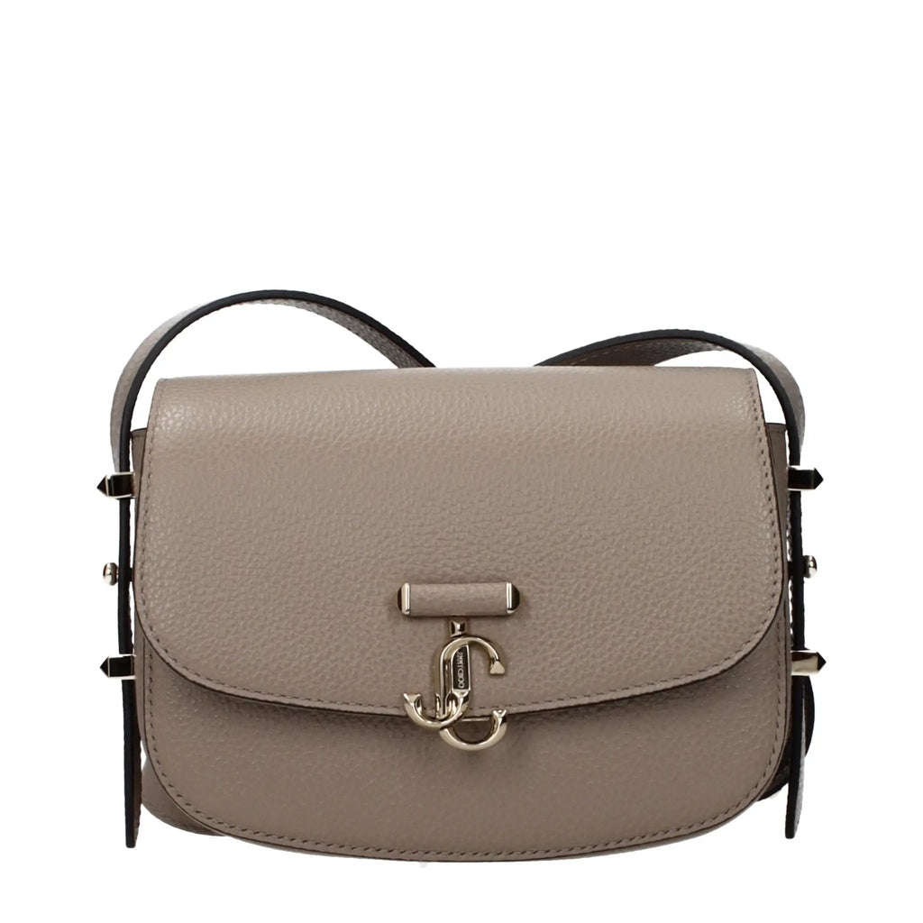 Women’s Taupe Gray Leather Crossbody Bag – Jimmy Choo Adjustable Strap Logo Detail