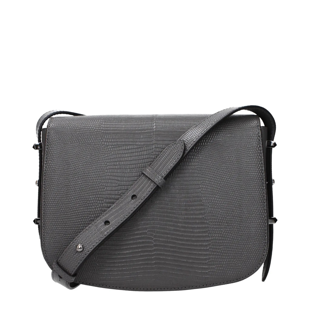 Women’s Gray Leather Crossbody Bag – Jimmy Choo Adjustable Strap Logo Detail