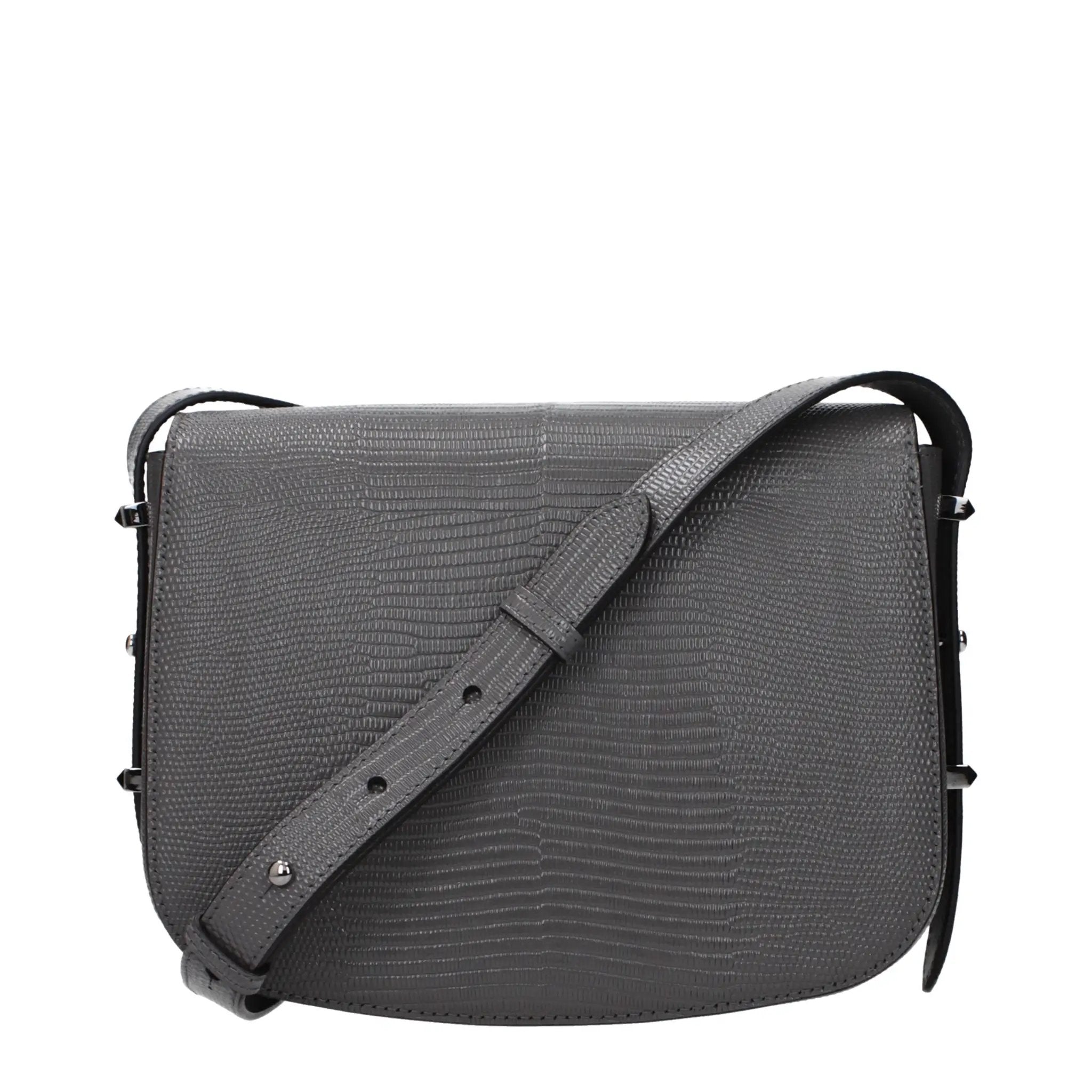 Women’s Gray Leather Crossbody Bag – Jimmy Choo Adjustable Strap Logo Detail