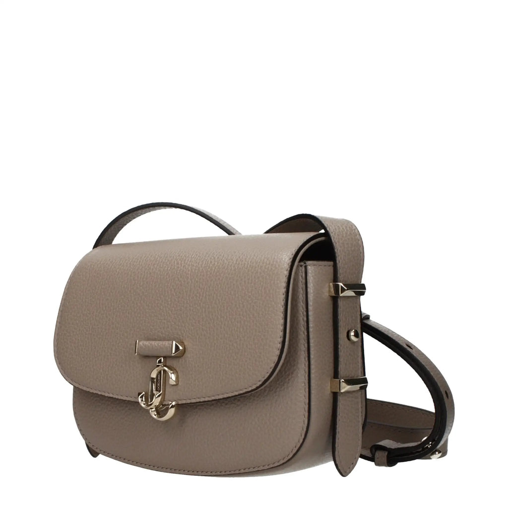 Women’s Taupe Gray Leather Crossbody Bag – Jimmy Choo Adjustable Strap Logo Detail