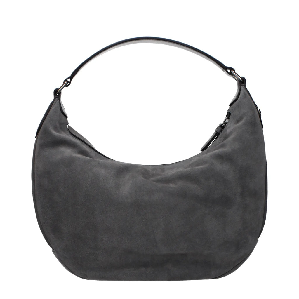 Women’s Gray Suede Shoulder Bag – Jimmy Choo Leather Logo Detail