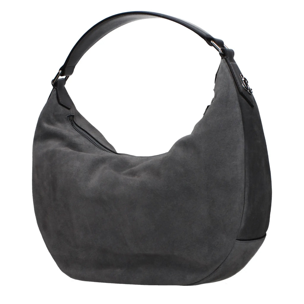 Women’s Gray Suede Shoulder Bag – Jimmy Choo Leather Logo Detail