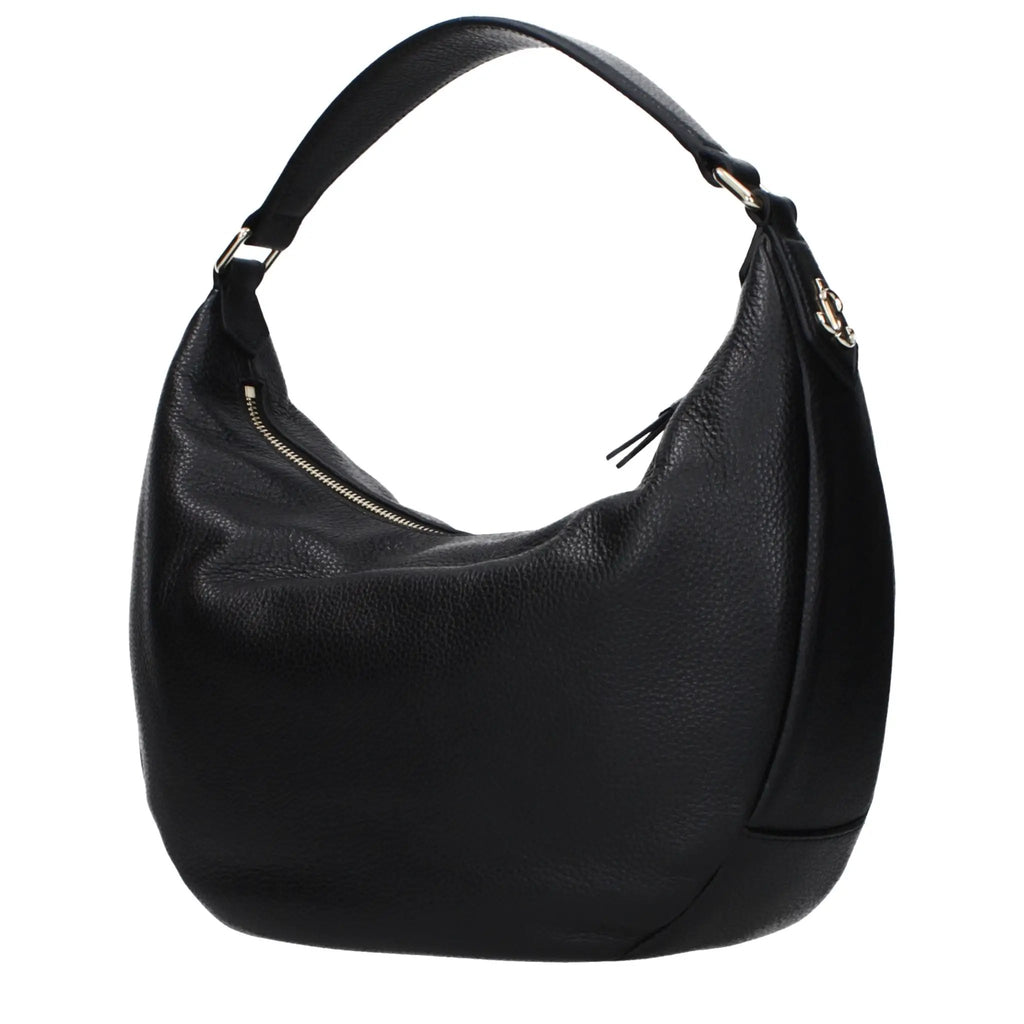 Women’s Black Leather Shoulder Bag – Jimmy Choo Logo Detail Elegant Design