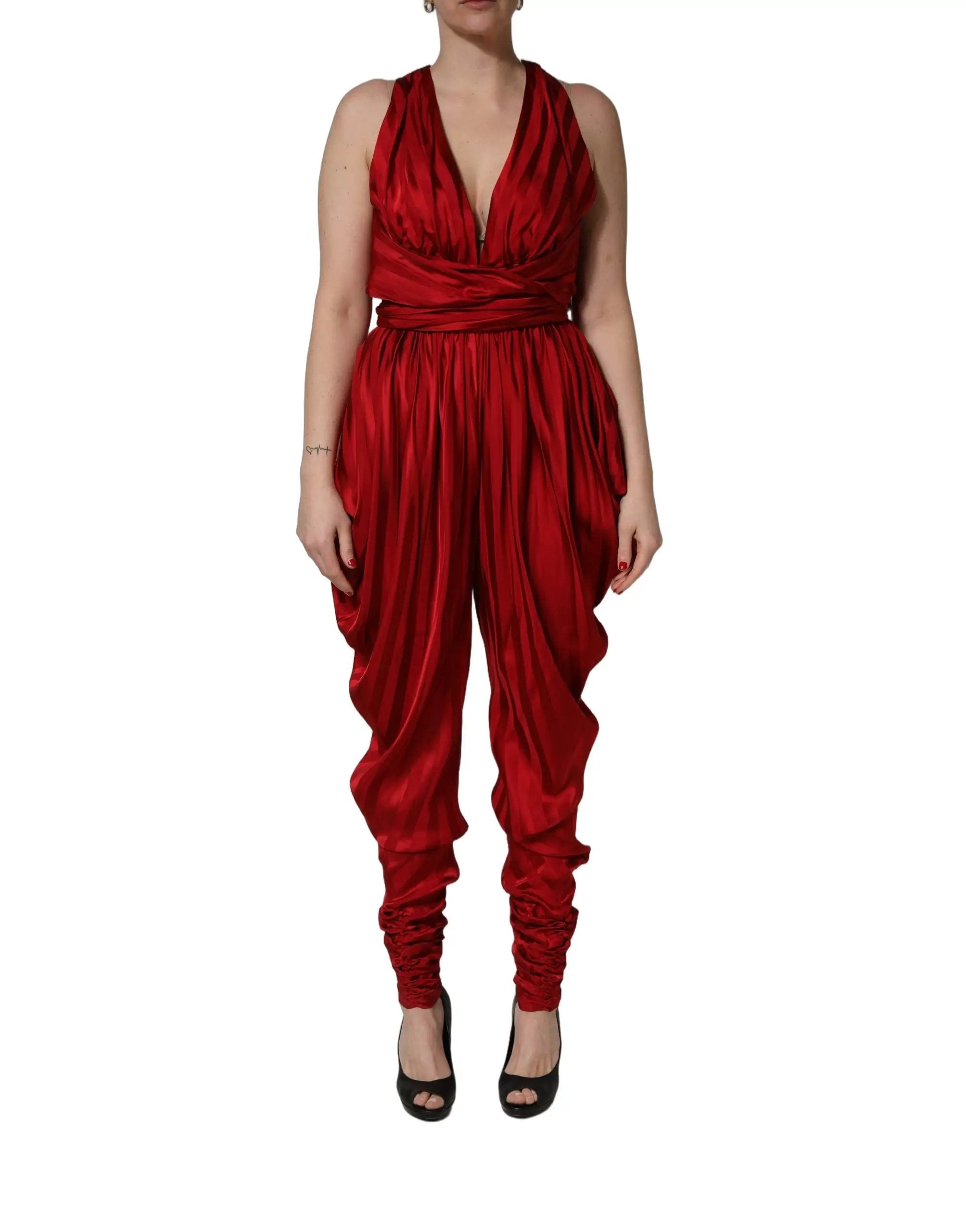 Robe-Combinaison Dolce & Gabbana Rouge Plongeante Halter Drapée