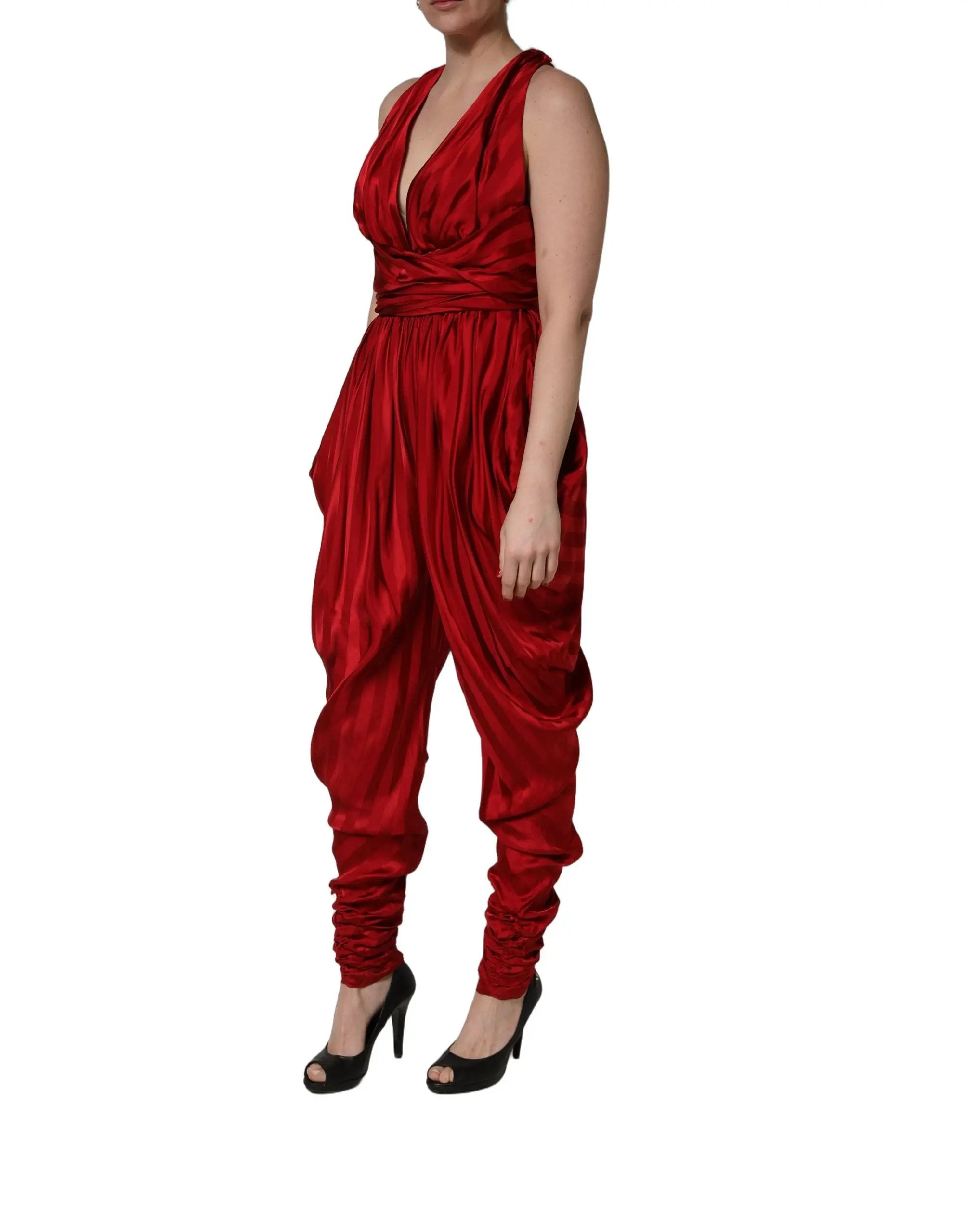 Robe-Combinaison Dolce & Gabbana Rouge Plongeante Halter Drapée