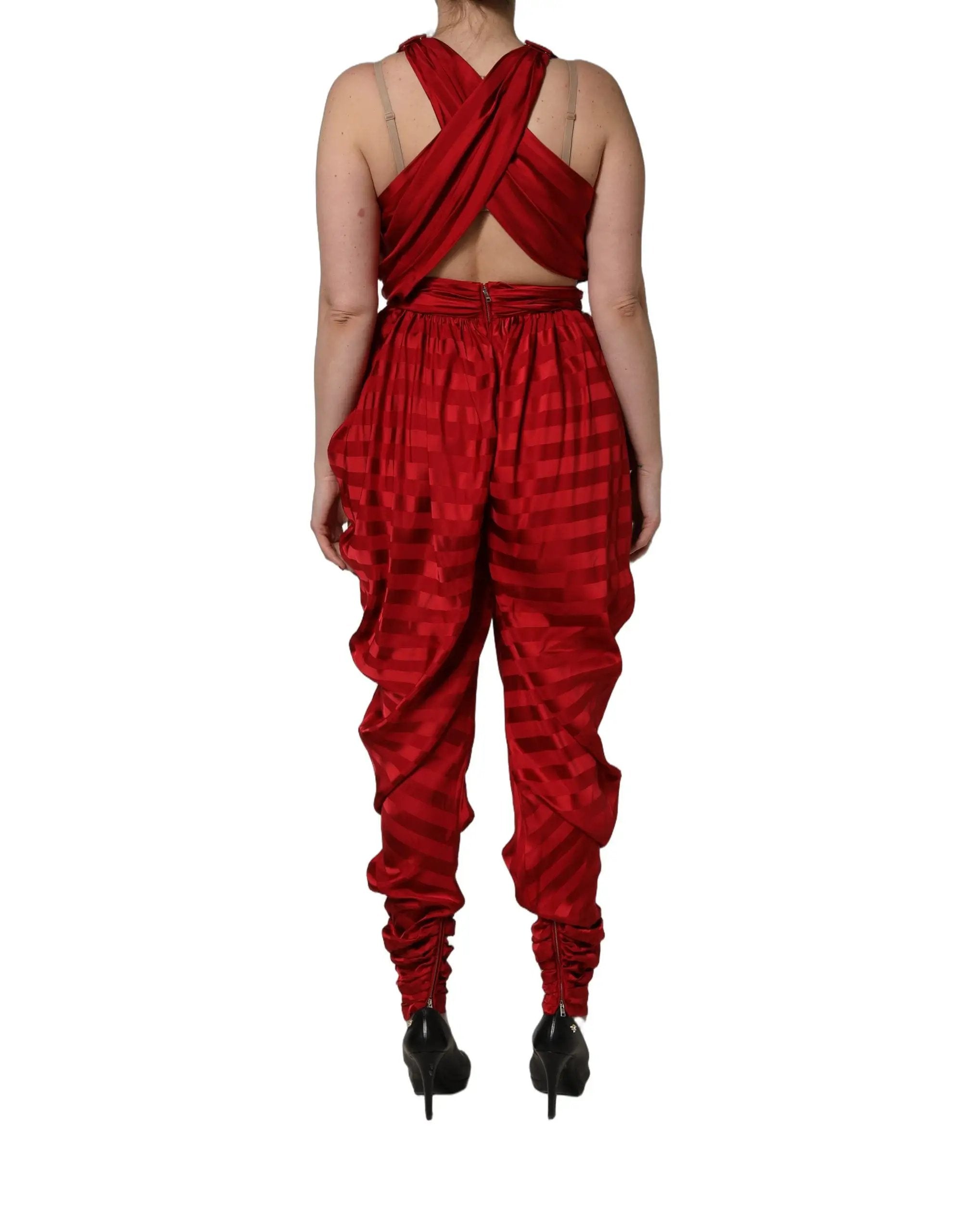 Robe-Combinaison Dolce & Gabbana Rouge Plongeante Halter Drapée
