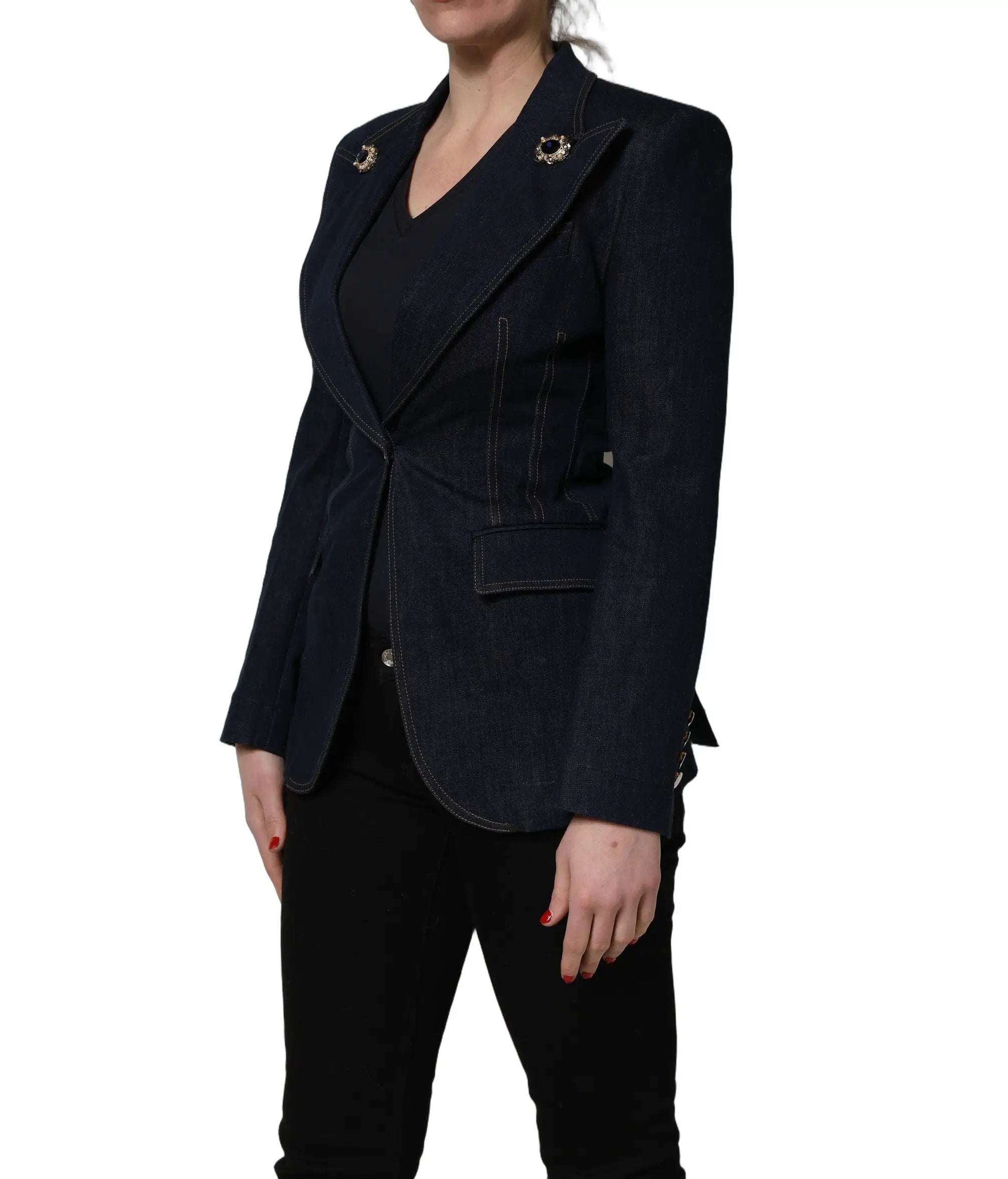 Dolce & Gabbana Blue Single-Breasted Denim Blazer Jacket