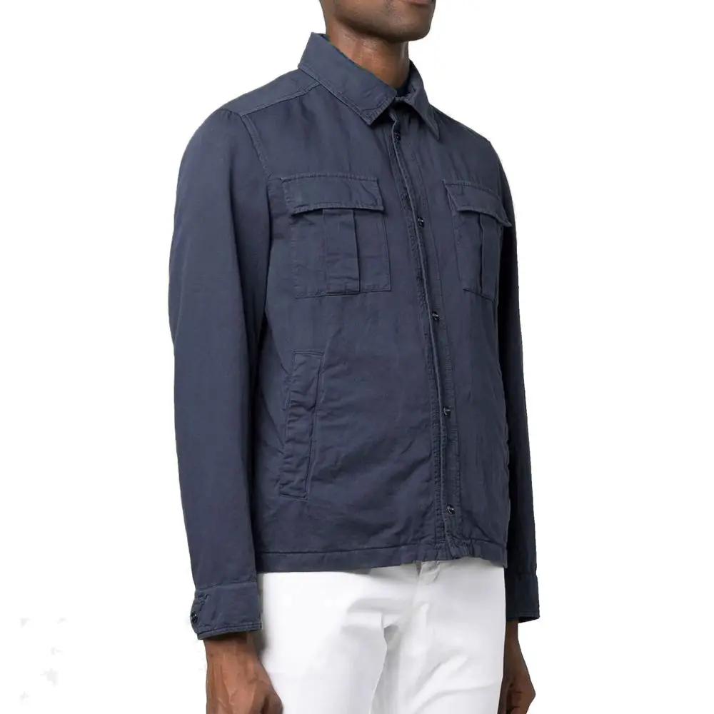 Manteau coton lin bleu homme – Herno léger boutons pression