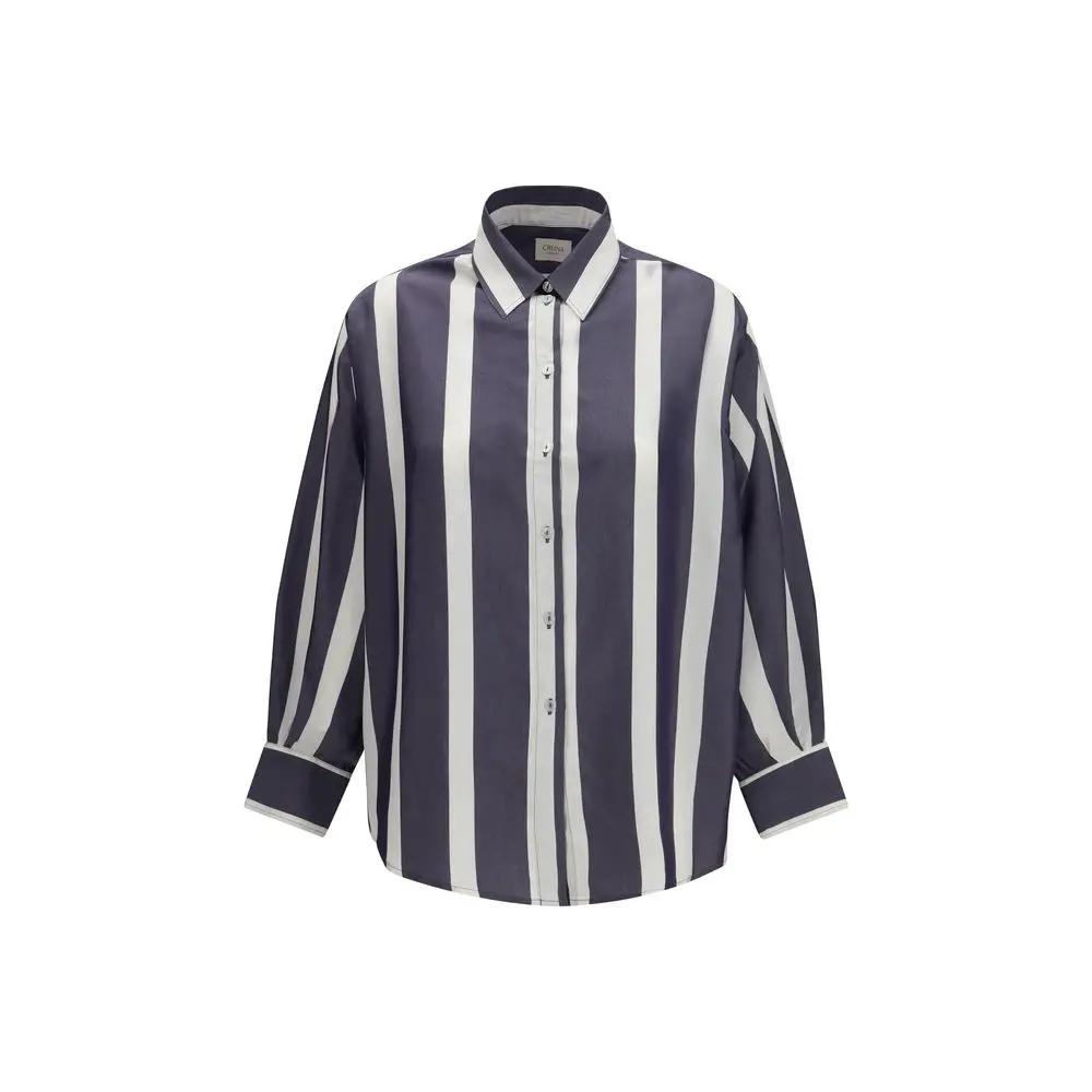 Cruna Blue Viscose Pattern Shirt