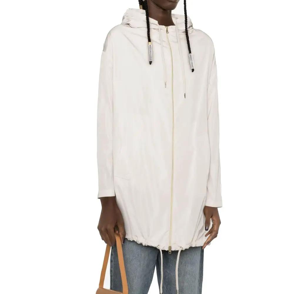 Manteau léger blanc pour femme – Veste à capuche Herno avec cordon de serrage et fermeture éclair