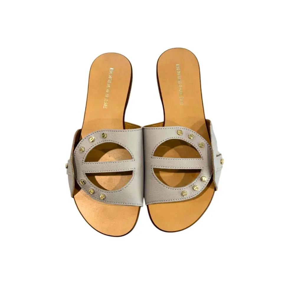 Borbonese Grey Leather Women Sandal