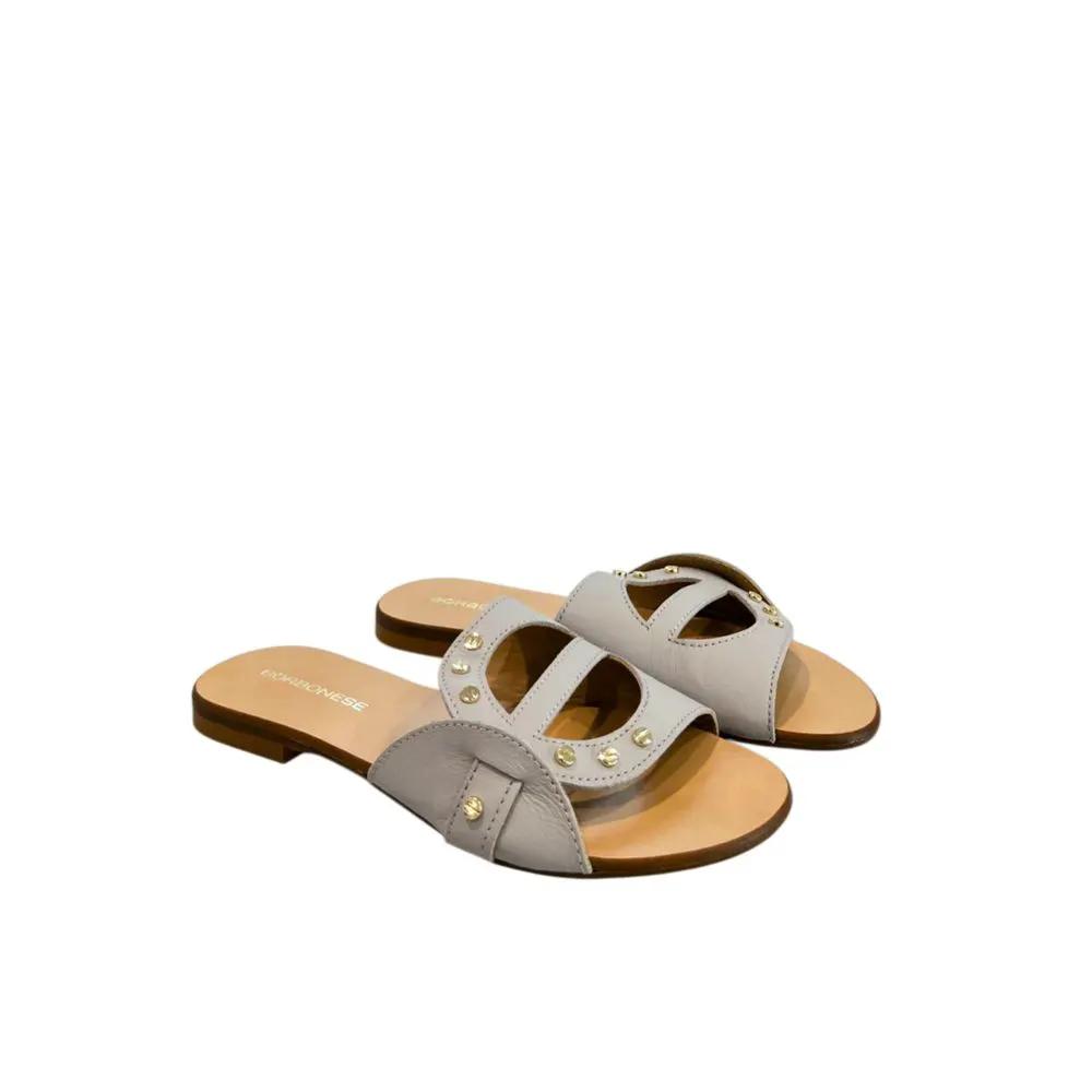 Borbonese Grey Leather Women Sandal
