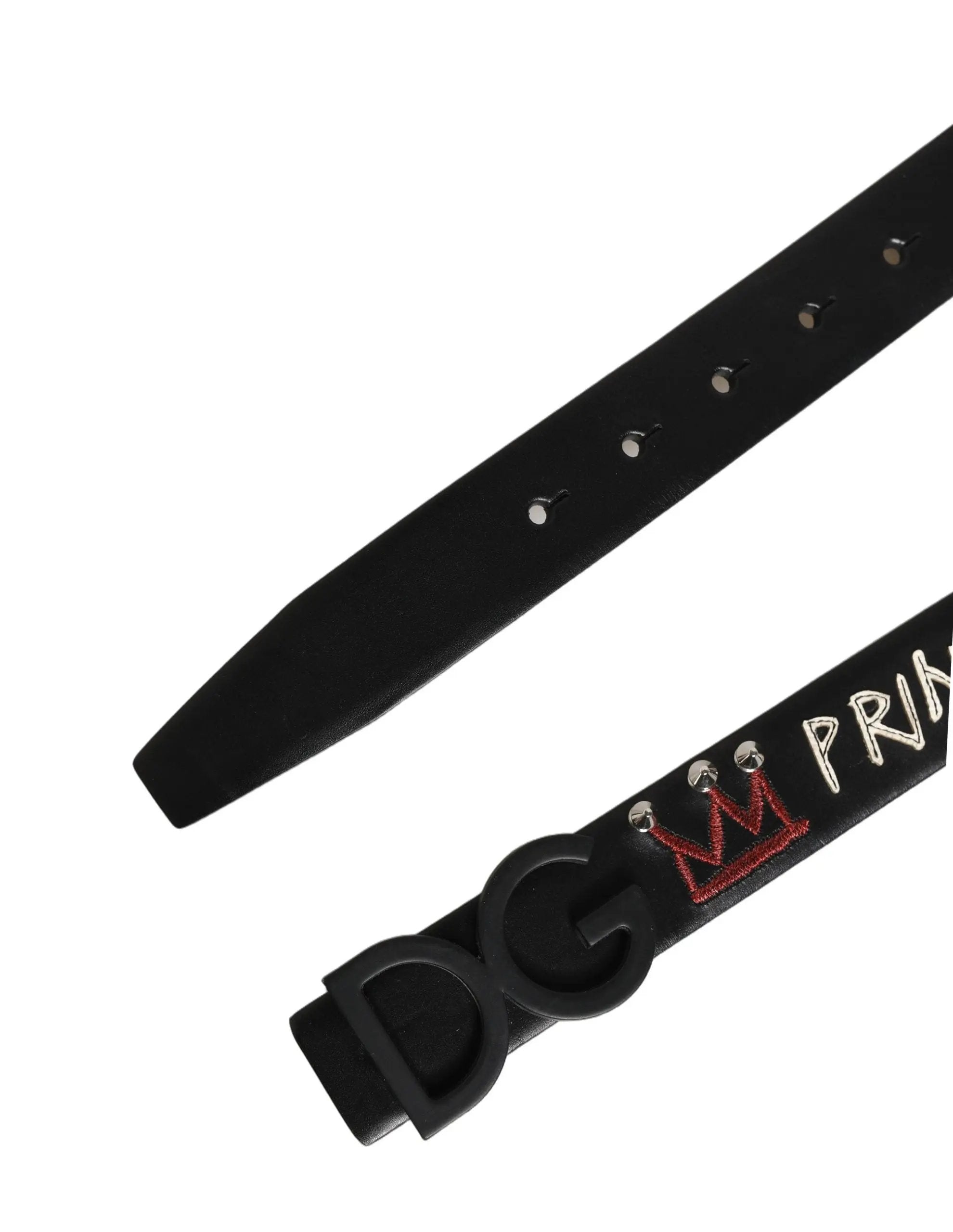 Ceinture Dolce & Gabbana en cuir noir avec boucle logo Prince Crown