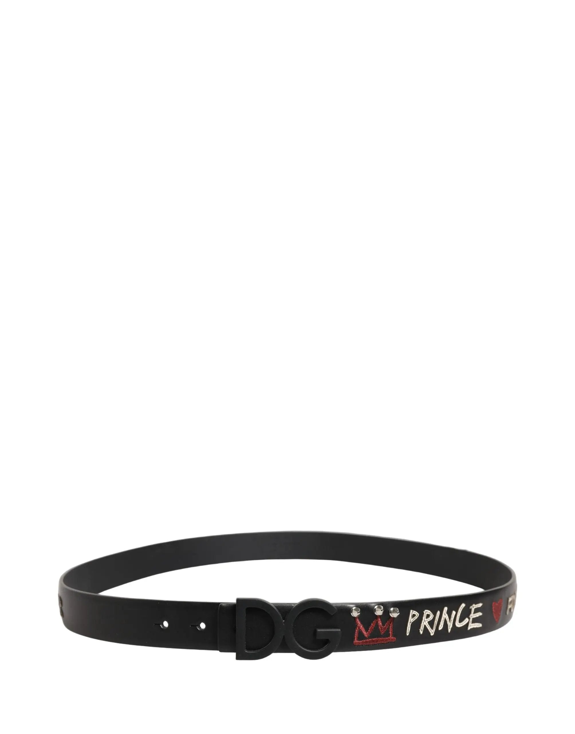 Ceinture Dolce & Gabbana en cuir noir avec boucle logo Prince Crown