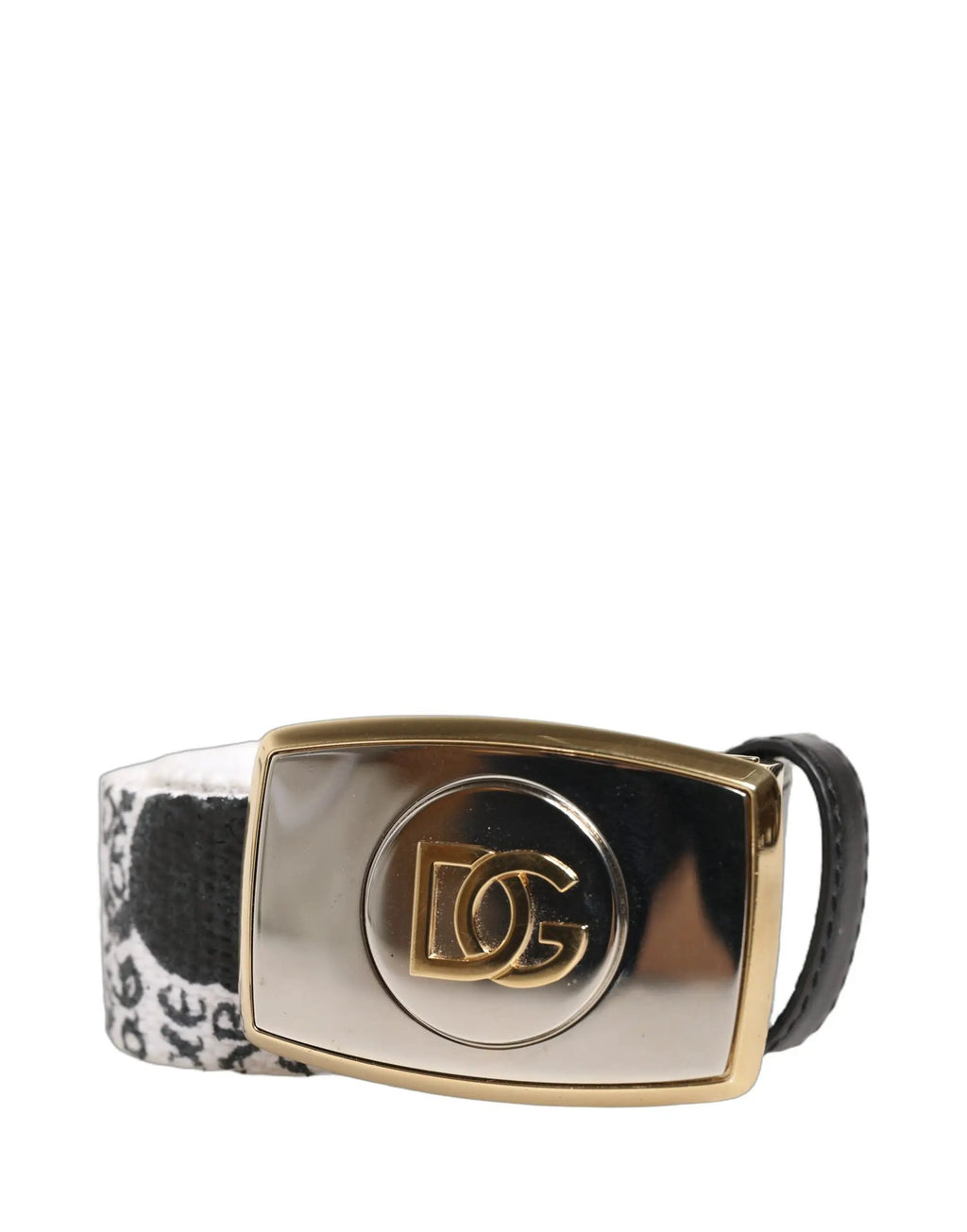 Dolce & Gabbana White Graffiti Print Gold Metal Buckle Belt