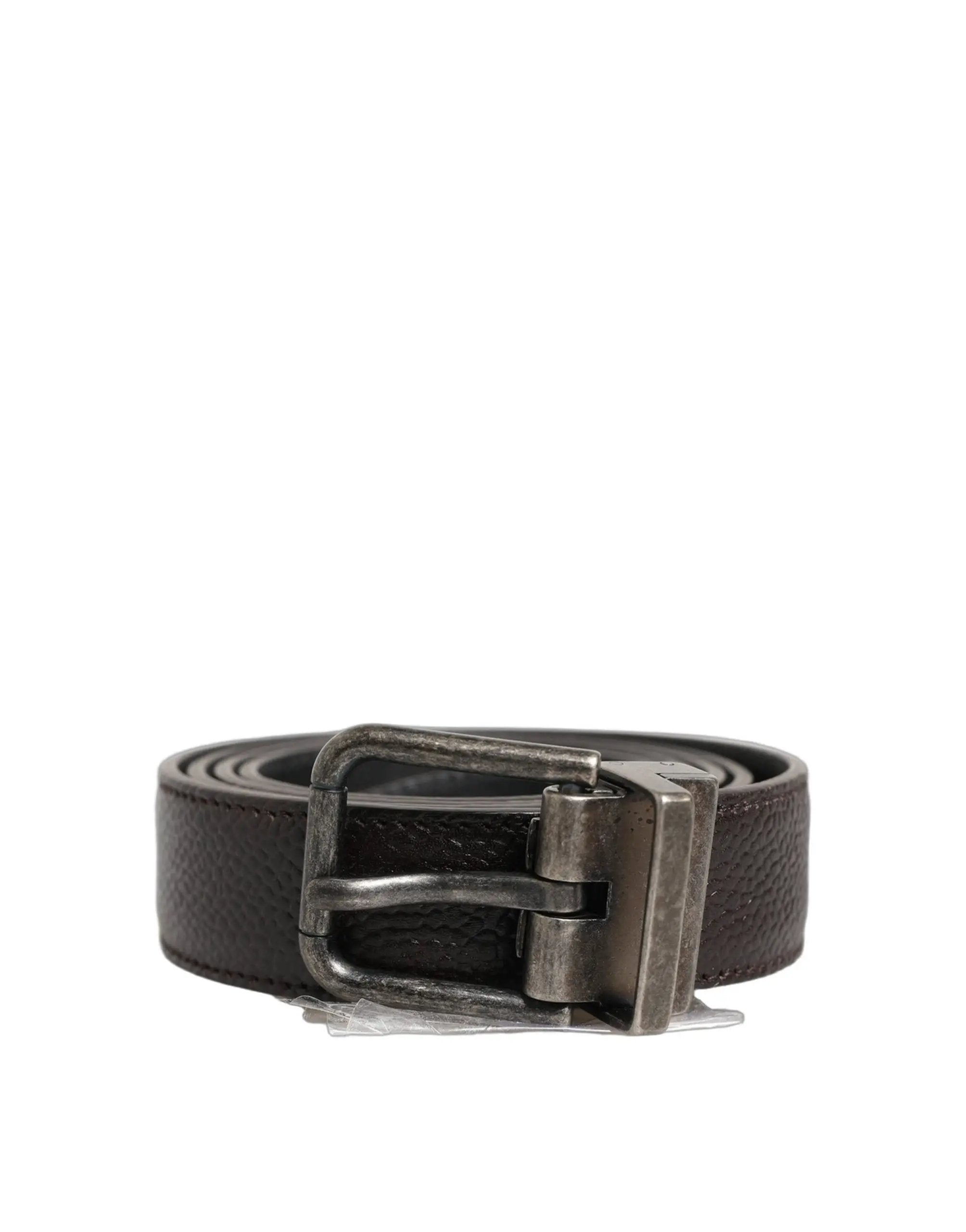 Ceinture Dolce & Gabbana en cuir de veau marron, style vintage, avec boucle argentée