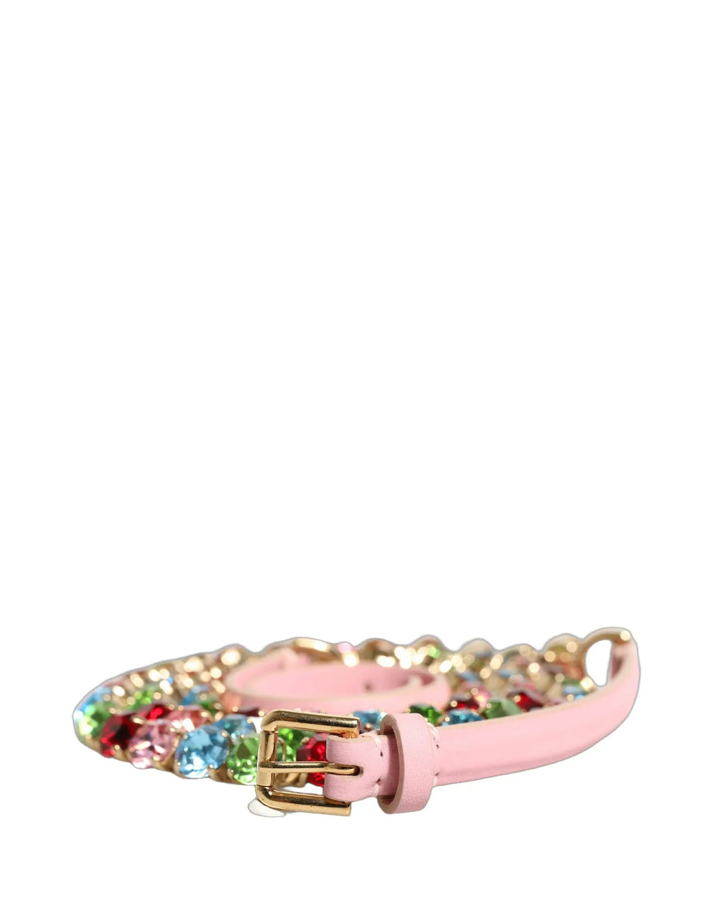 Ceinture Dolce &amp; Gabbana en cuir rose ornée d'une chaîne en cristal