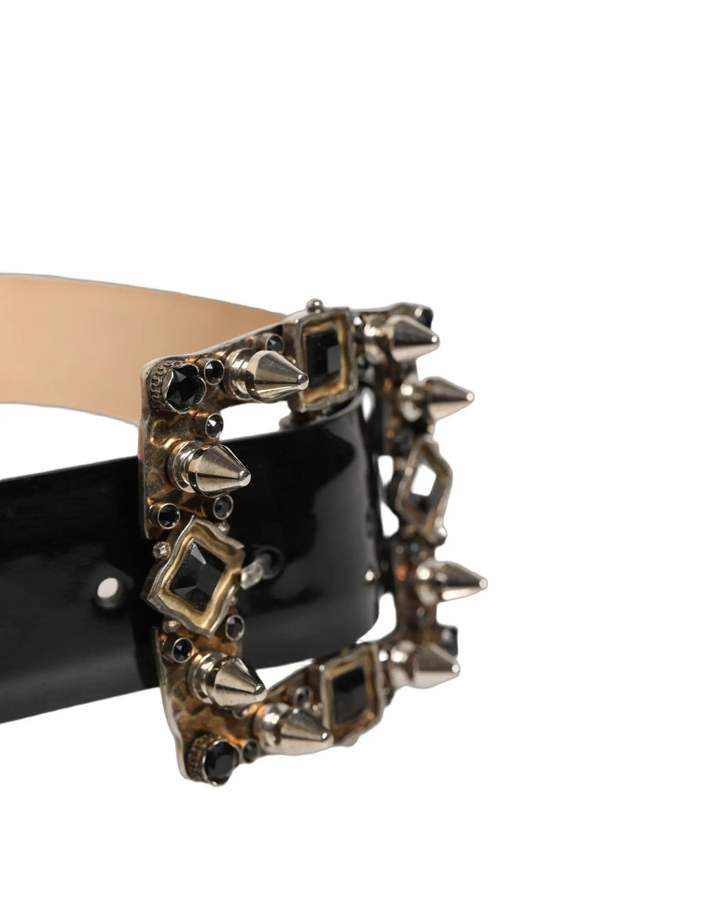 Ceinture Dolce & Gabbana en cuir noir avec boucle en métal ornée de cristaux