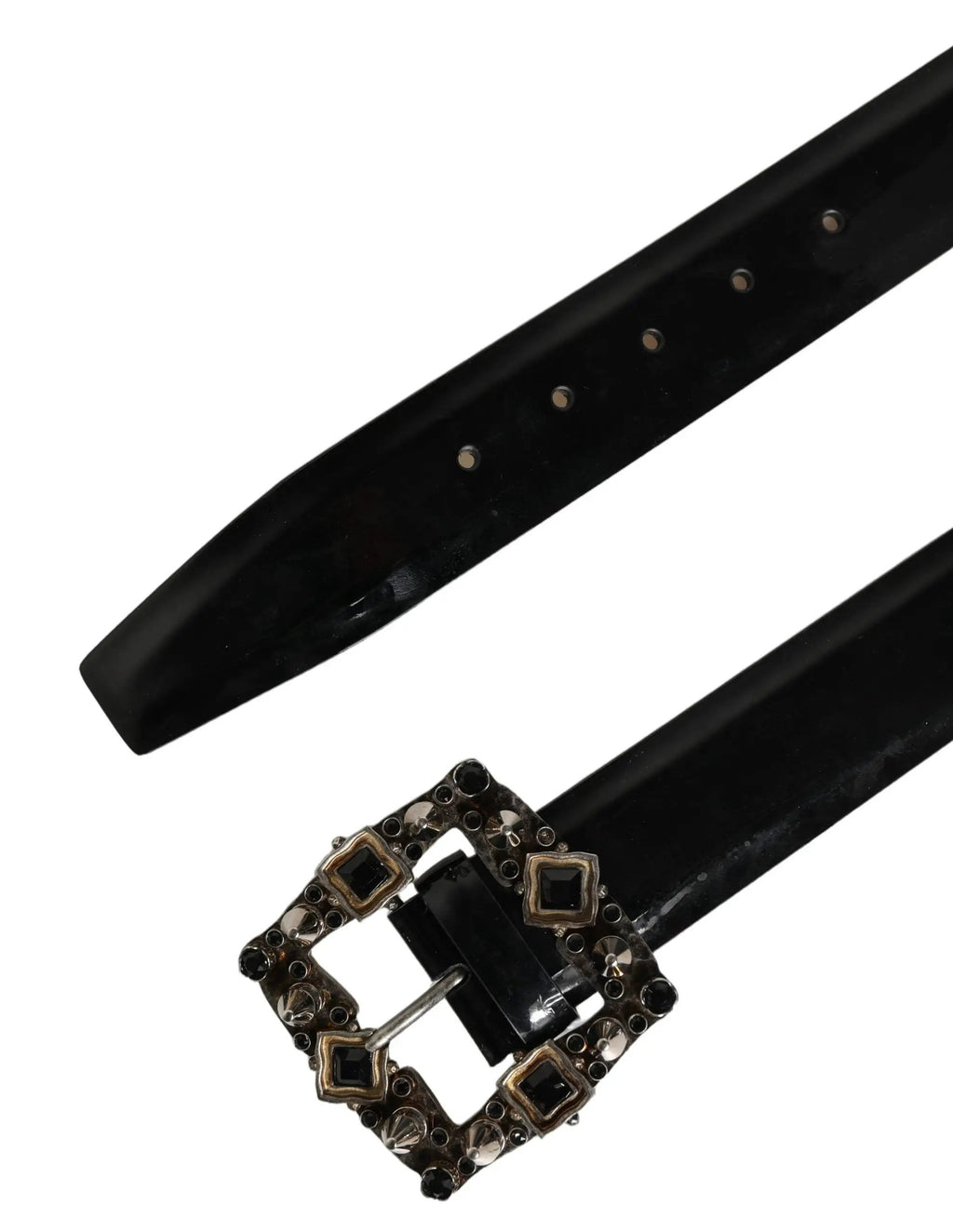 Ceinture Dolce & Gabbana en cuir noir avec boucle en métal ornée de cristaux