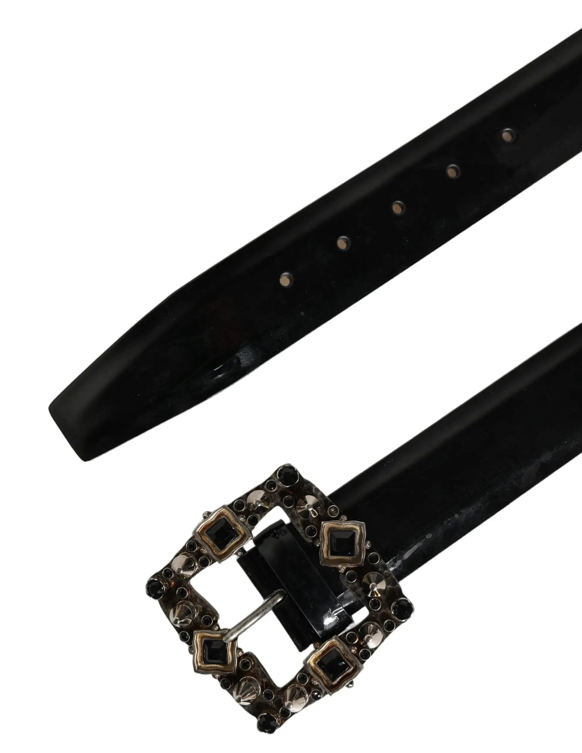 Ceinture Dolce & Gabbana en cuir noir avec boucle en métal ornée de cristaux