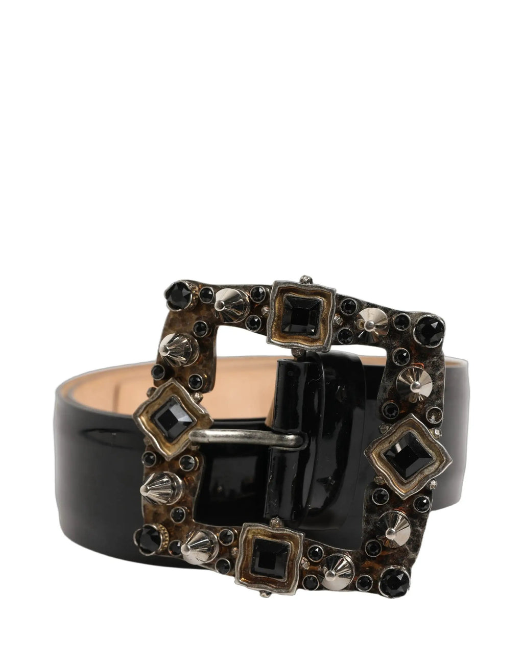 Ceinture Dolce & Gabbana en cuir noir avec boucle en métal ornée de cristaux