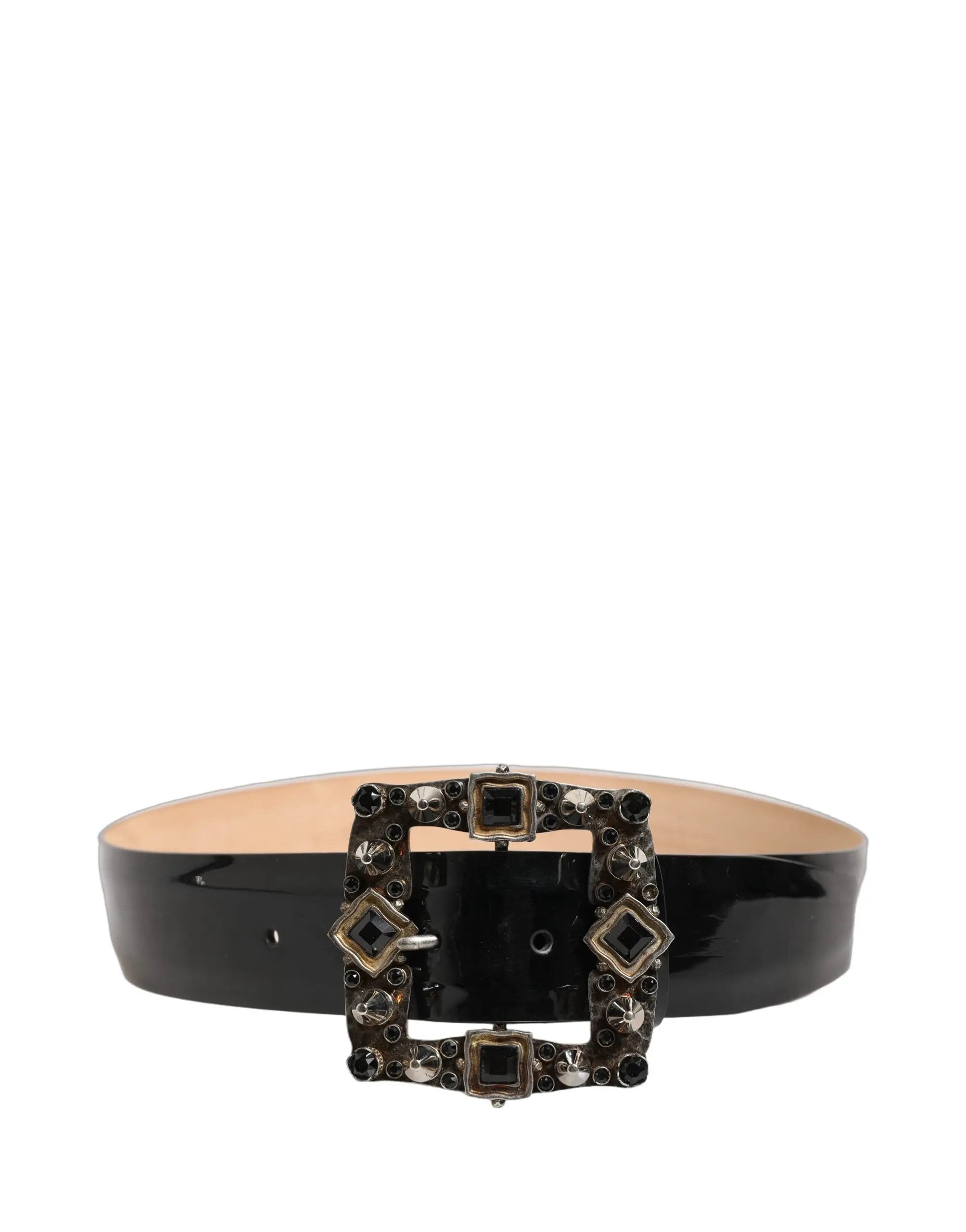 Ceinture Dolce & Gabbana en cuir noir avec boucle en métal ornée de cristaux