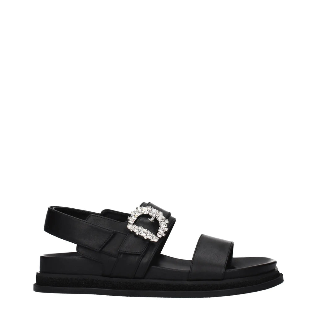 Jimmy Choo Black Leather Flat Sandals