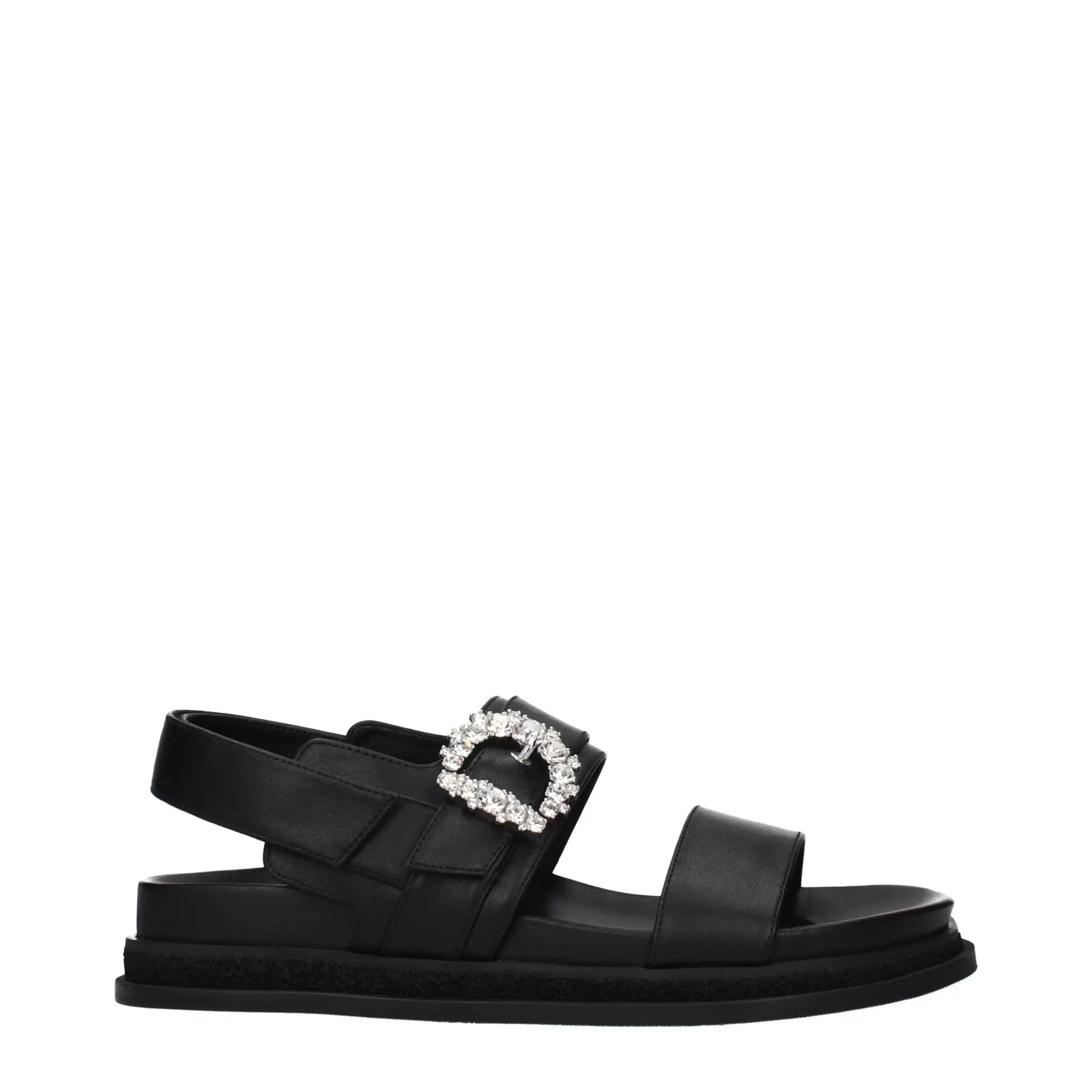 Jimmy Choo Black Leather Flat Sandals