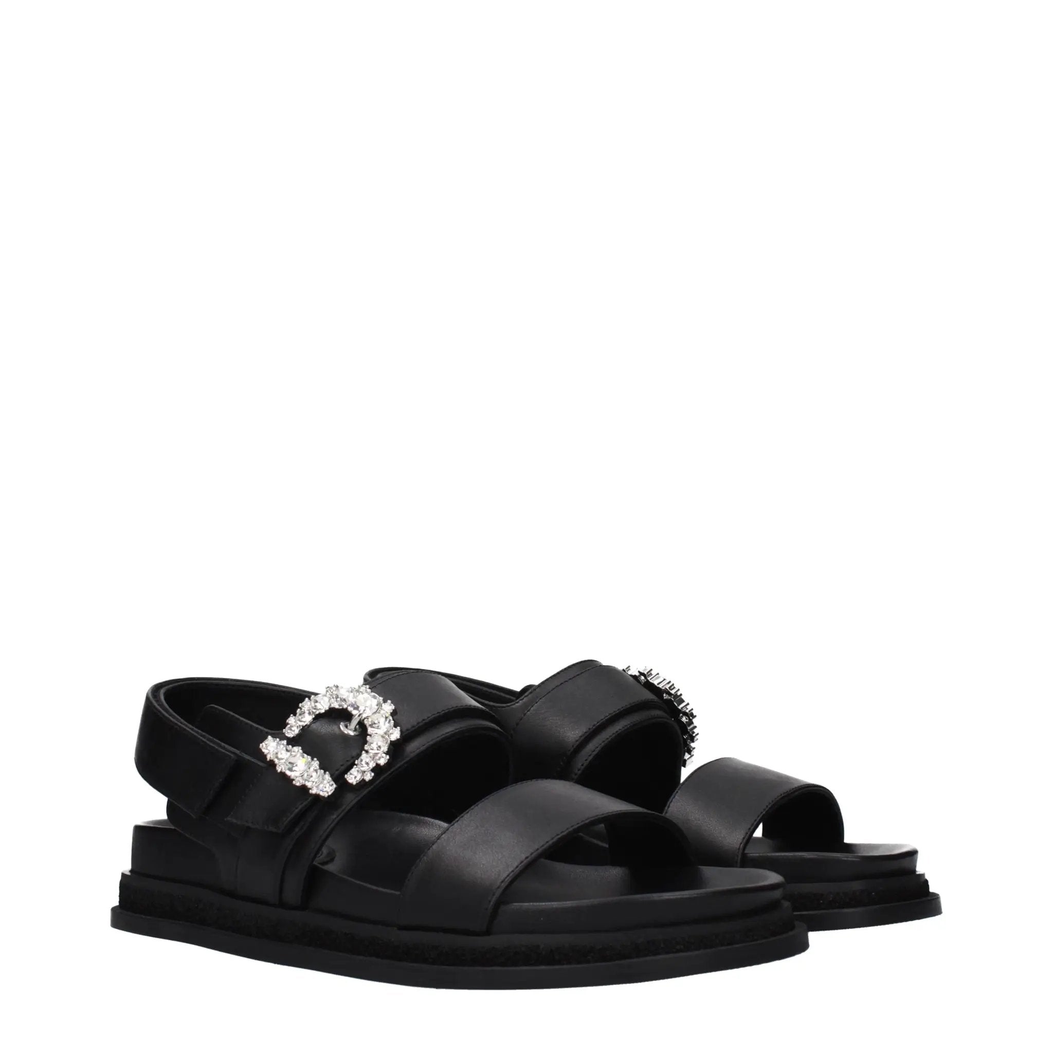 Jimmy Choo Black Leather Flat Sandals