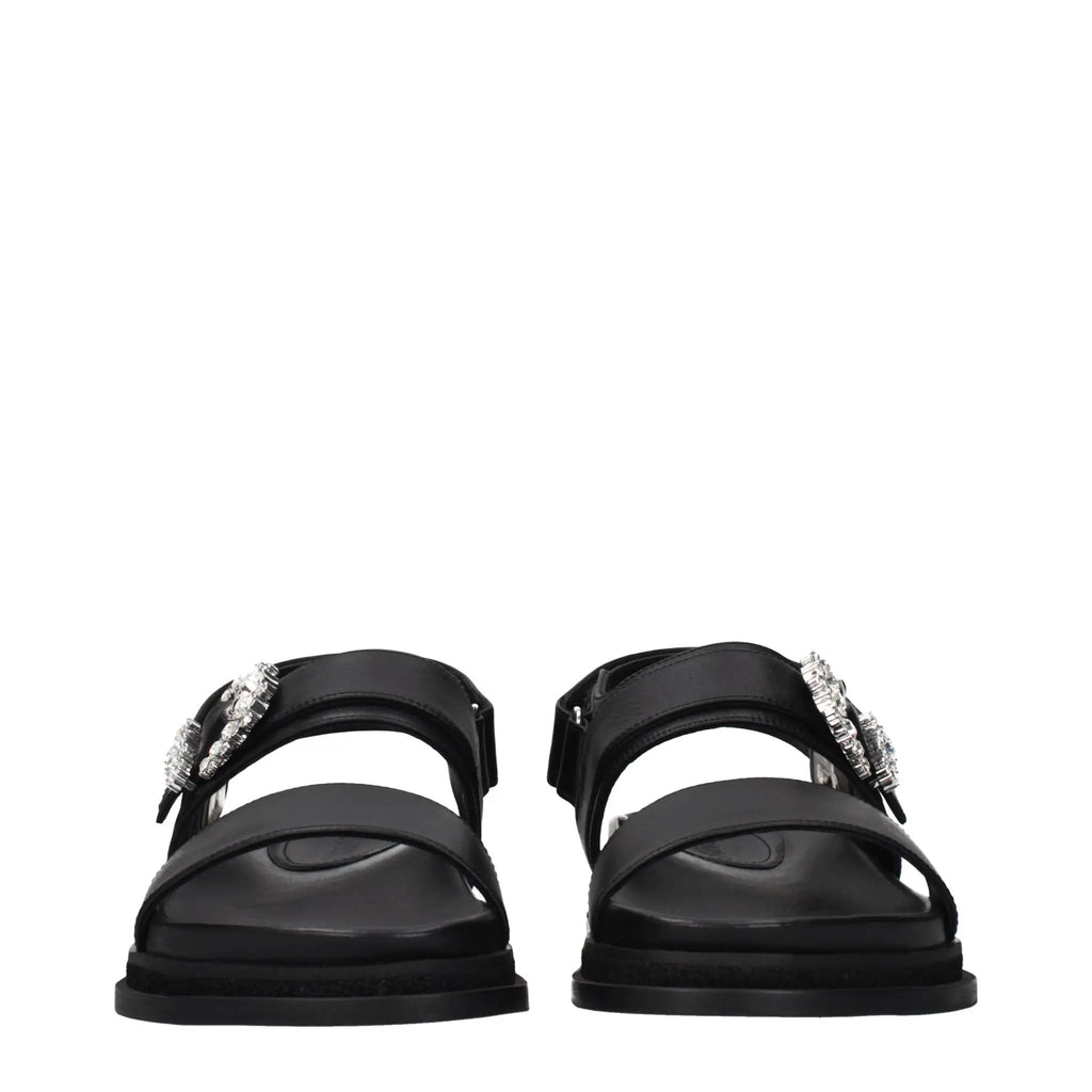 Jimmy Choo Black Leather Flat Sandals