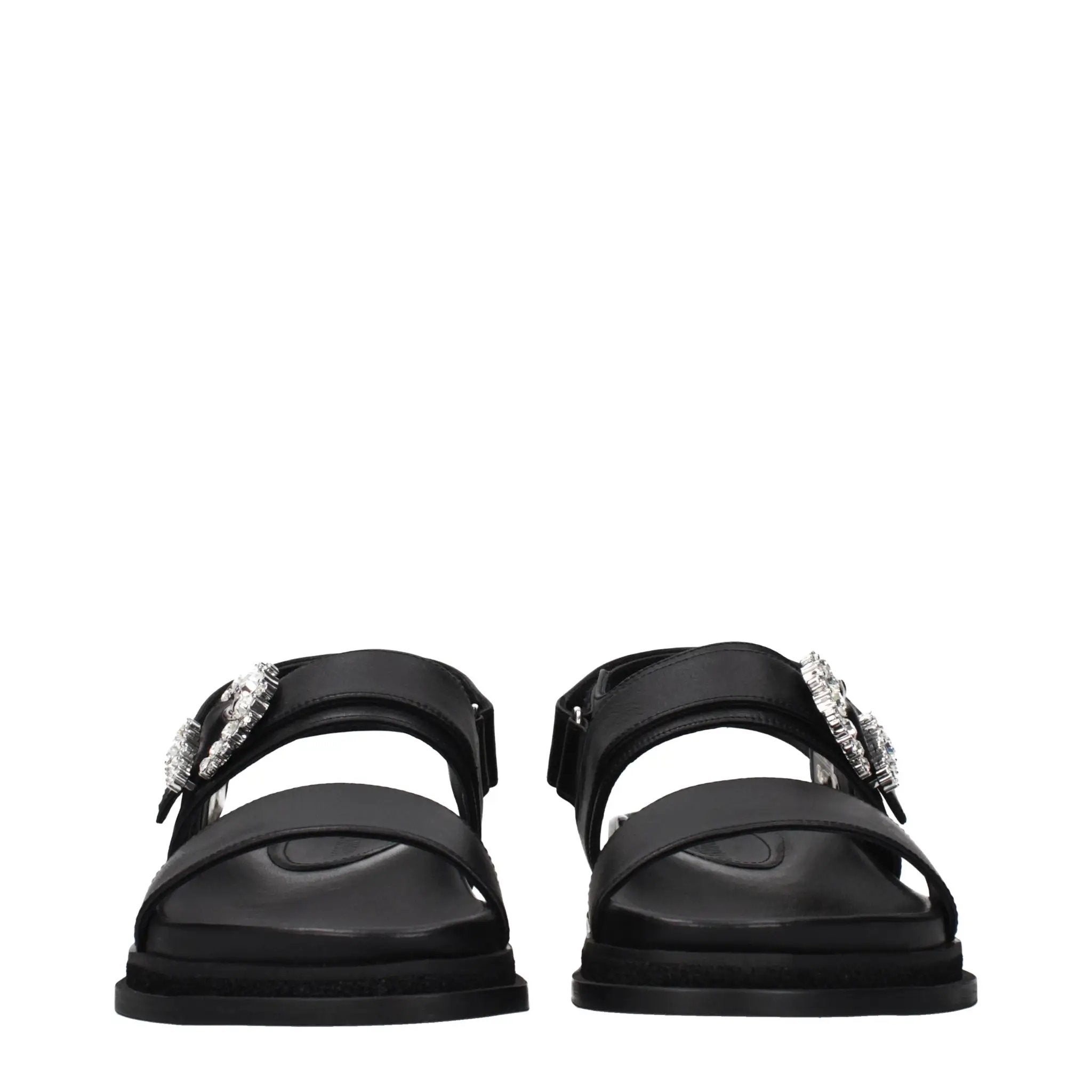 Jimmy Choo Black Leather Flat Sandals