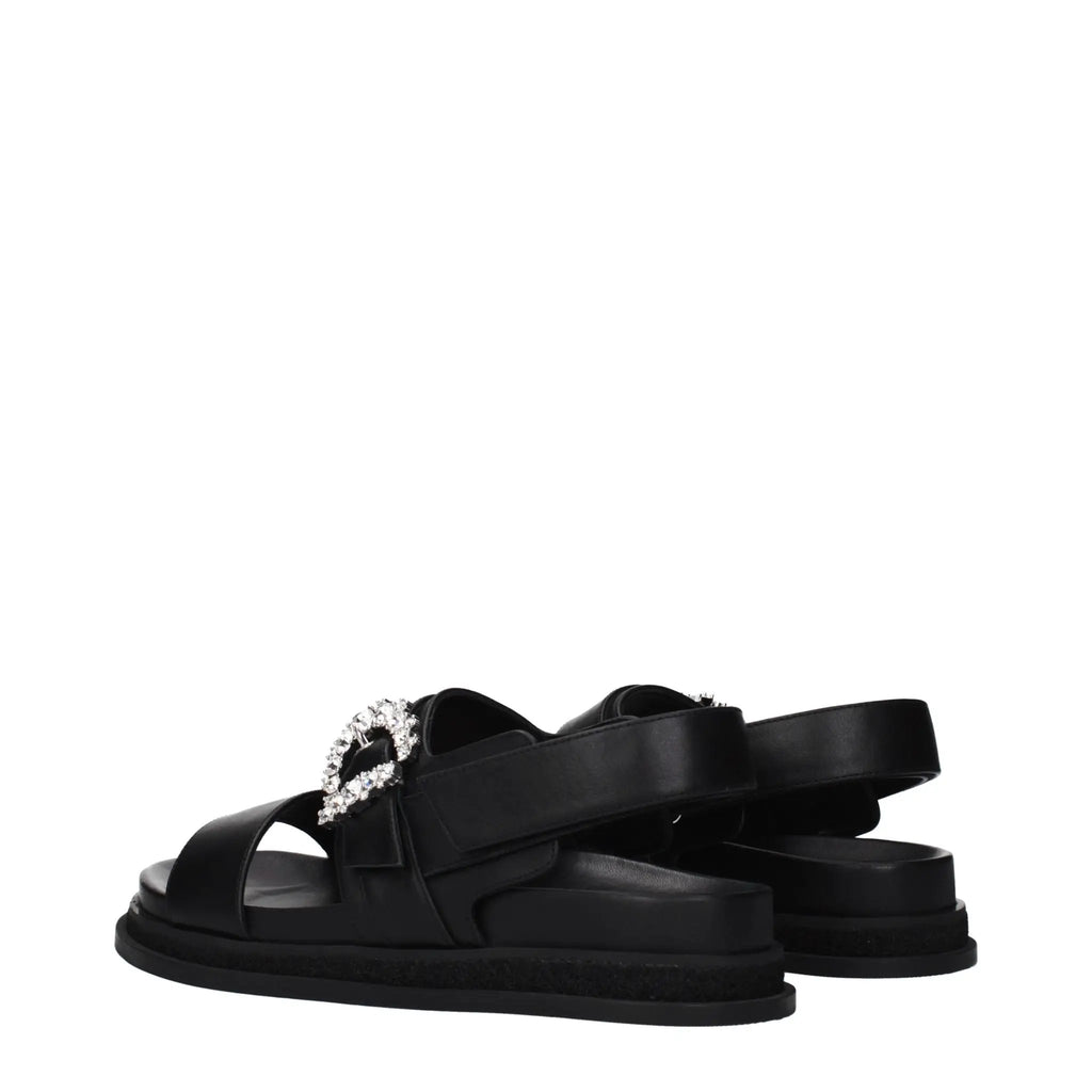 Jimmy Choo Black Leather Flat Sandals