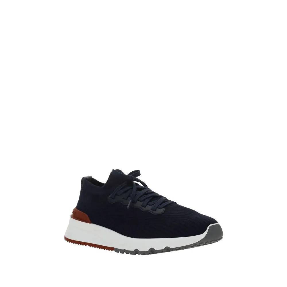 Baskets basses en coton bleu Brunello Cucinelli