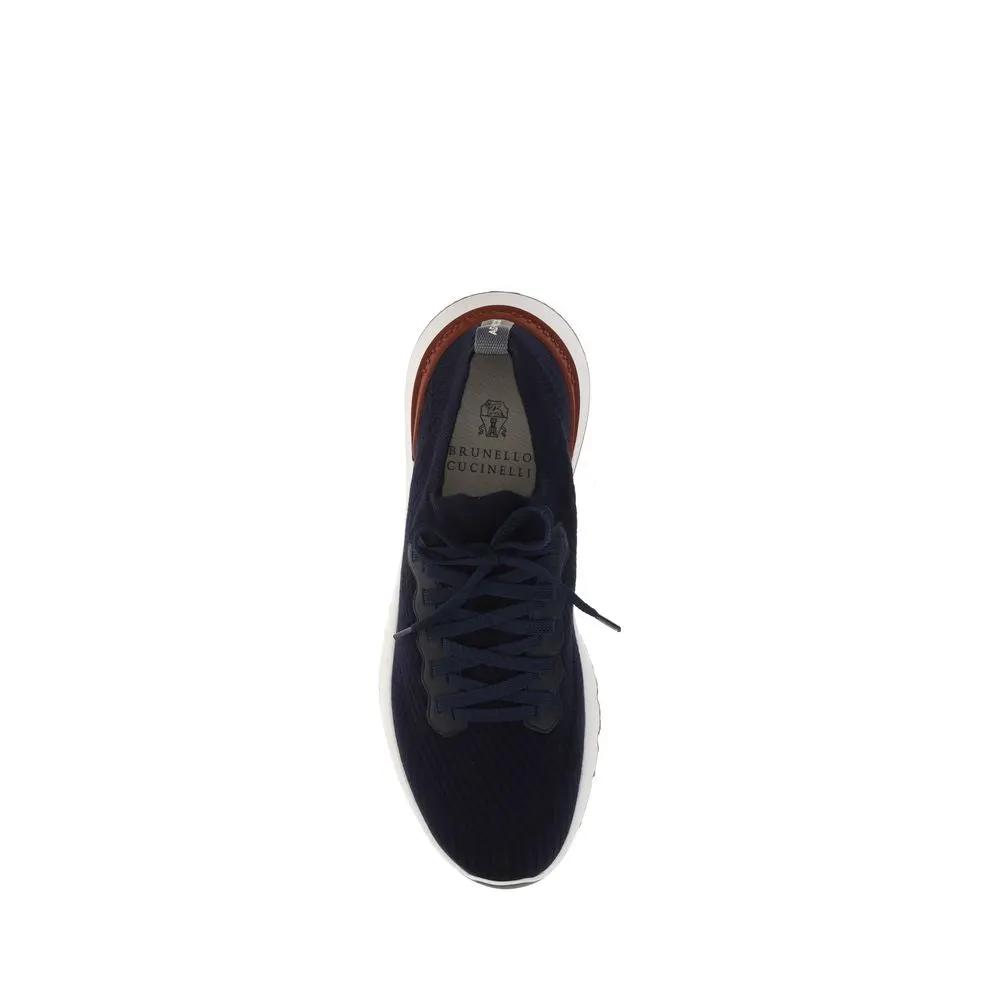 Baskets basses en coton bleu Brunello Cucinelli
