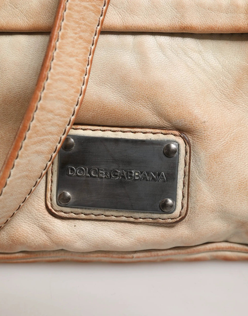 Dolce & Gabbana Beige Vintage Leather Logo Plaque Shoulder Borse Men Bag