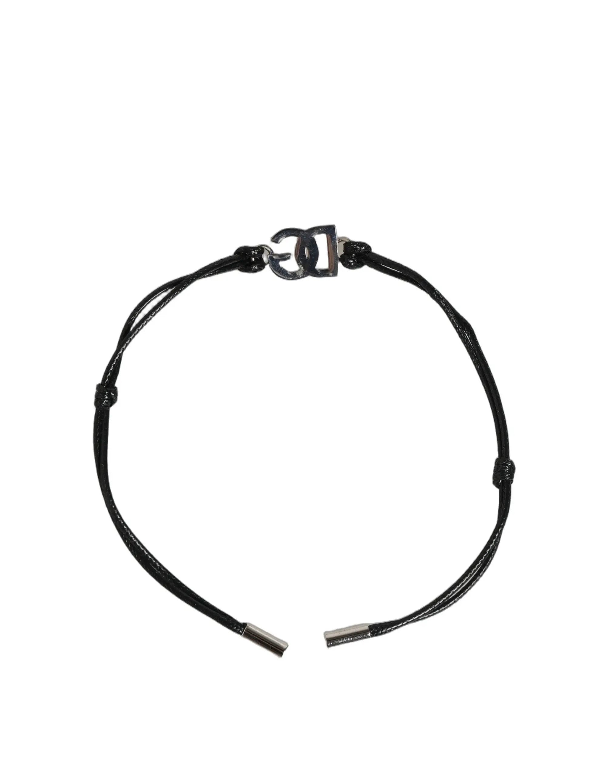 Bracelet Dolce & Gabbana en Cordon de Polyester Noir avec Breloque Logo DG Argenté
