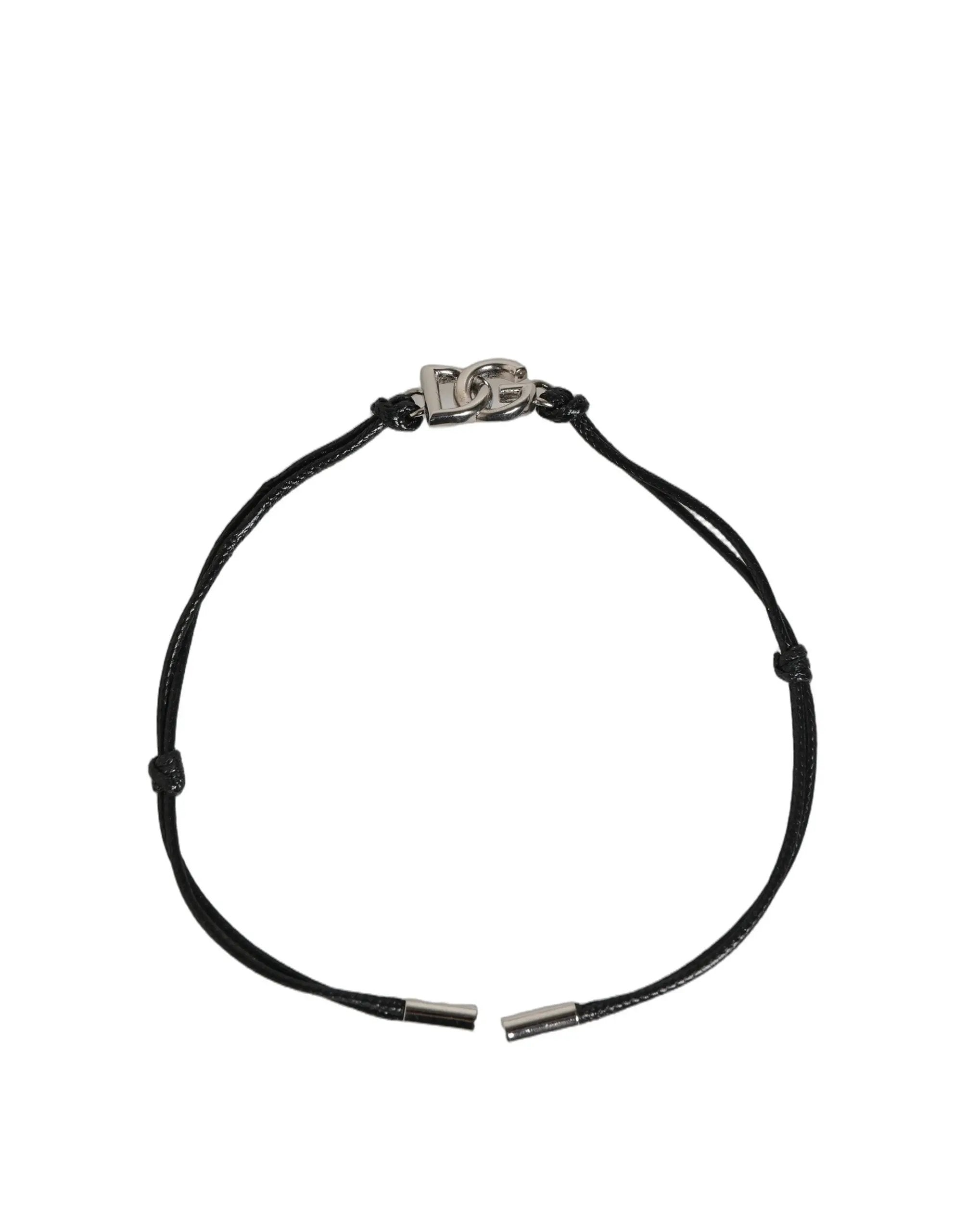 Bracelet Dolce & Gabbana en Cordon de Polyester Noir avec Breloque Logo DG Argenté