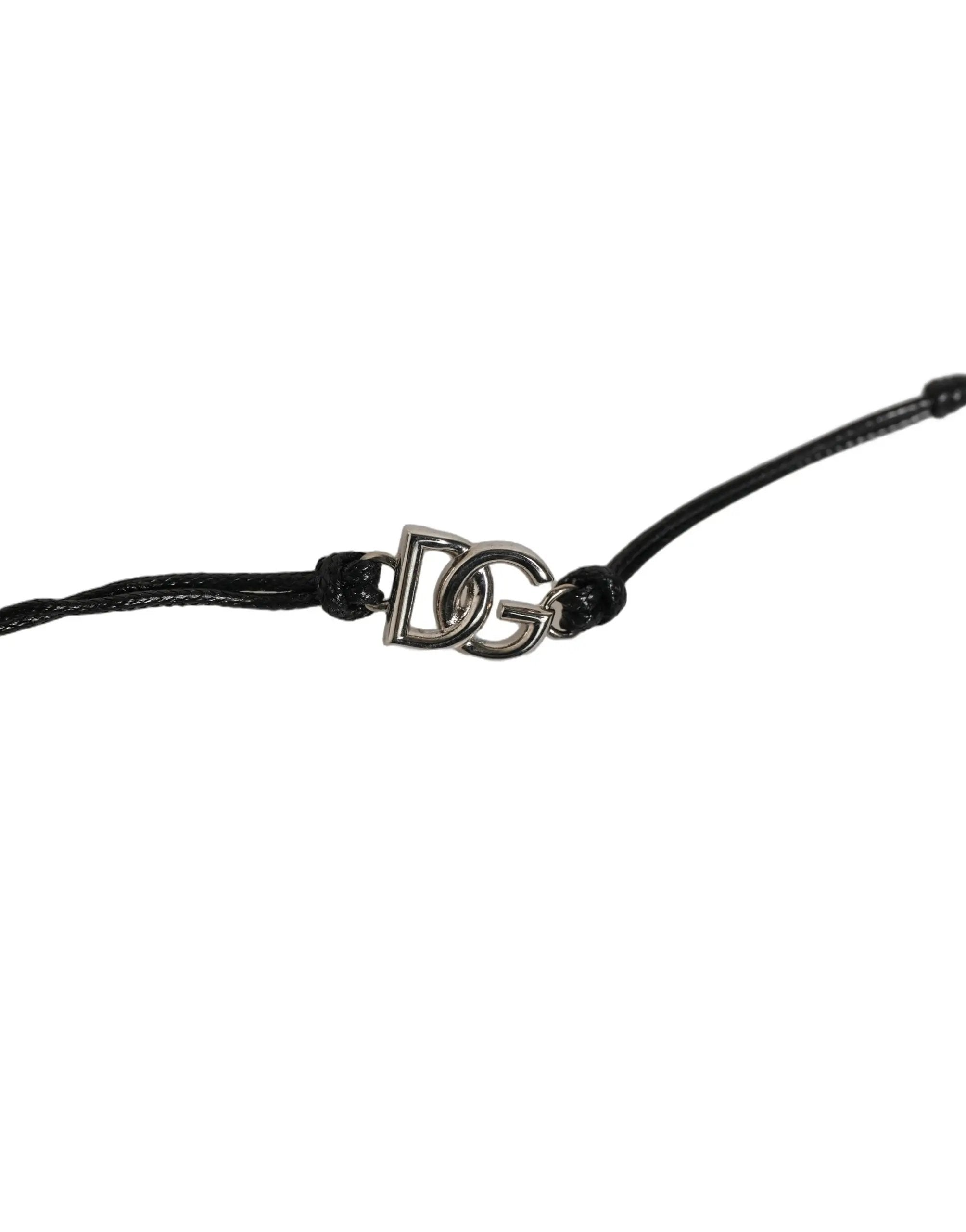Bracelet Dolce & Gabbana en Cordon de Polyester Noir avec Breloque Logo DG Argenté